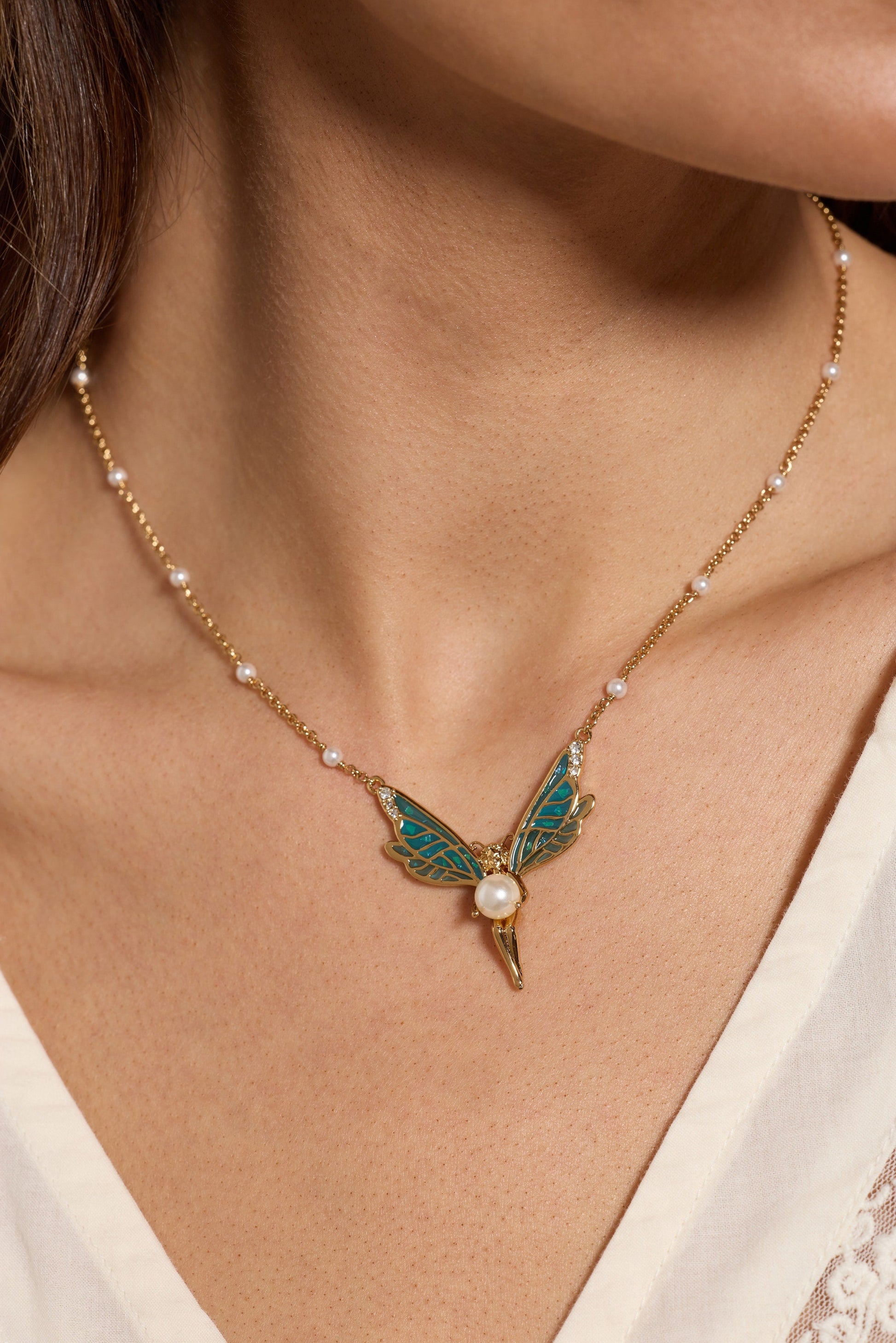 Fae Wings Fairy Pendant Necklace Gold
