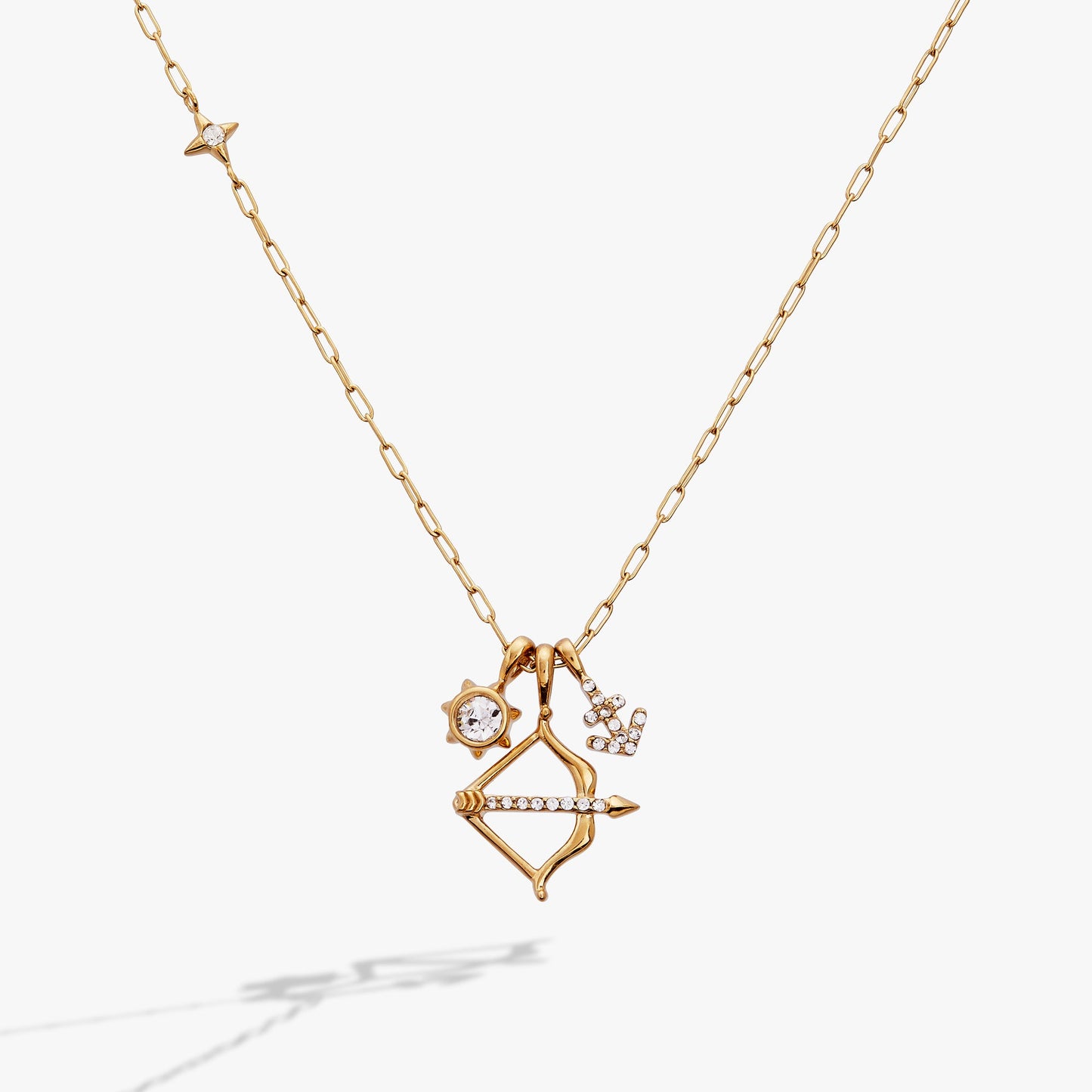 Sagittarius Charm Cluster Necklace Stainless Steel Gold