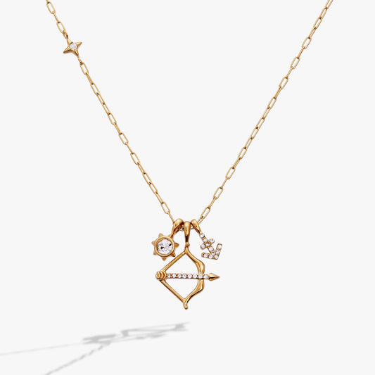 Sagittarius Charm Cluster Necklace Stainless Steel Gold