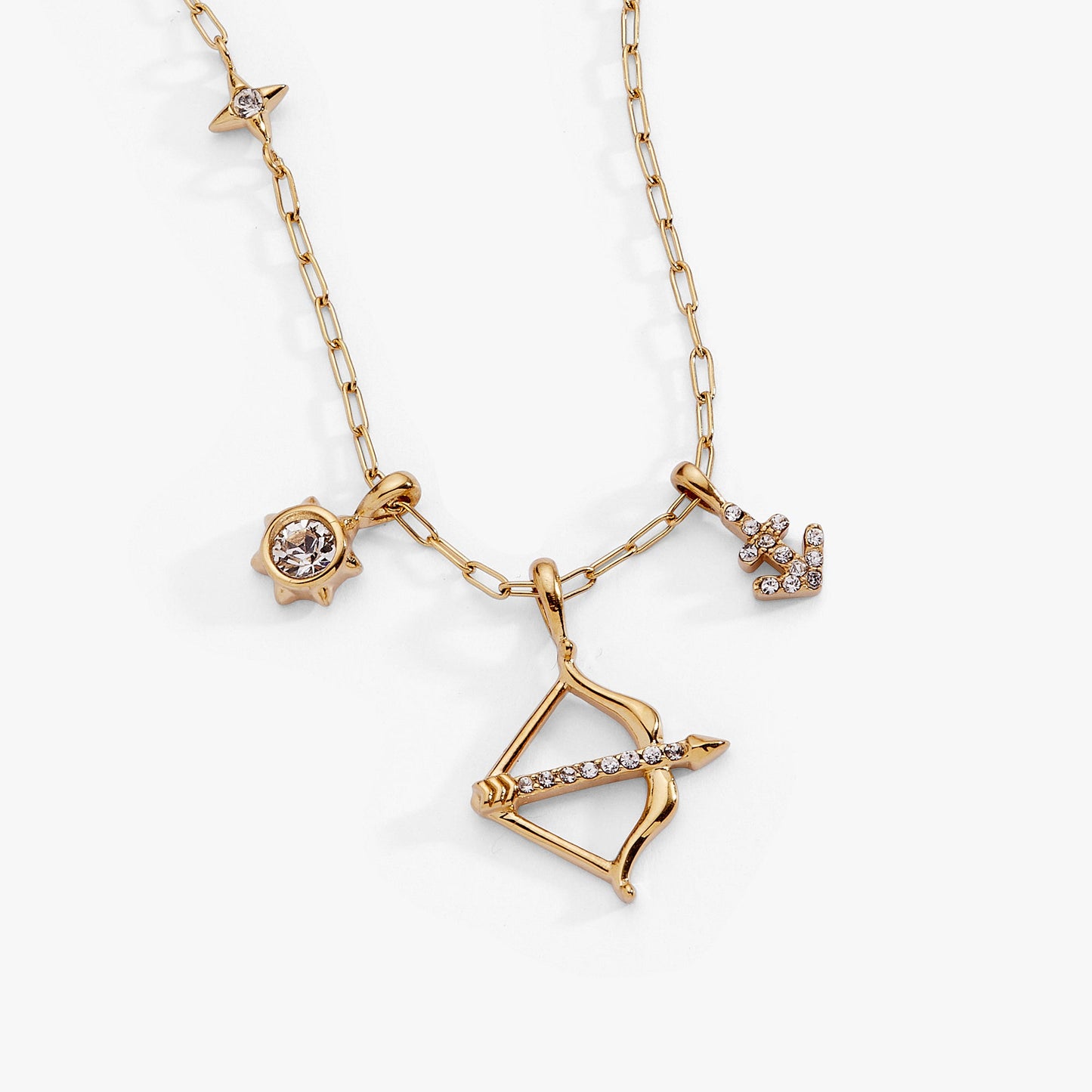 Sagittarius Charm Cluster Necklace Stainless Steel Gold