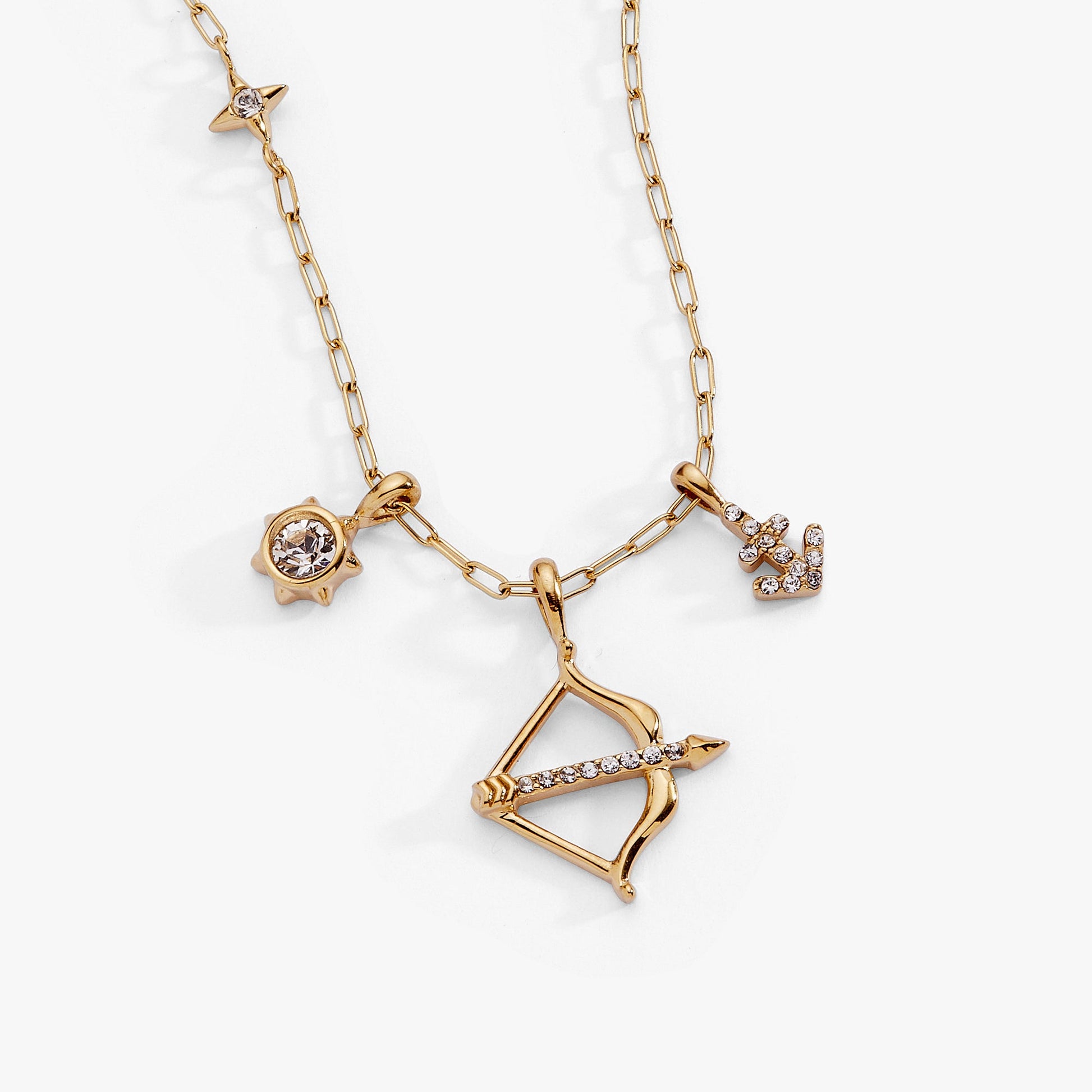 Sagittarius Charm Cluster Necklace Stainless Steel Gold