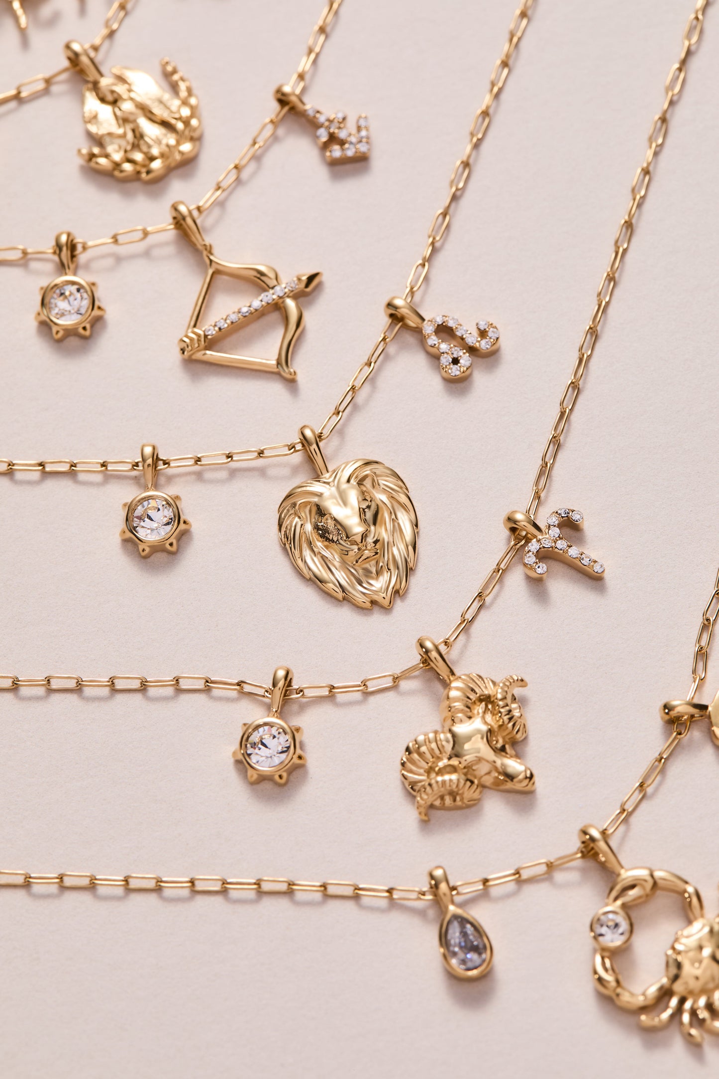 Sagittarius Charm Cluster Necklace Stainless Steel Gold