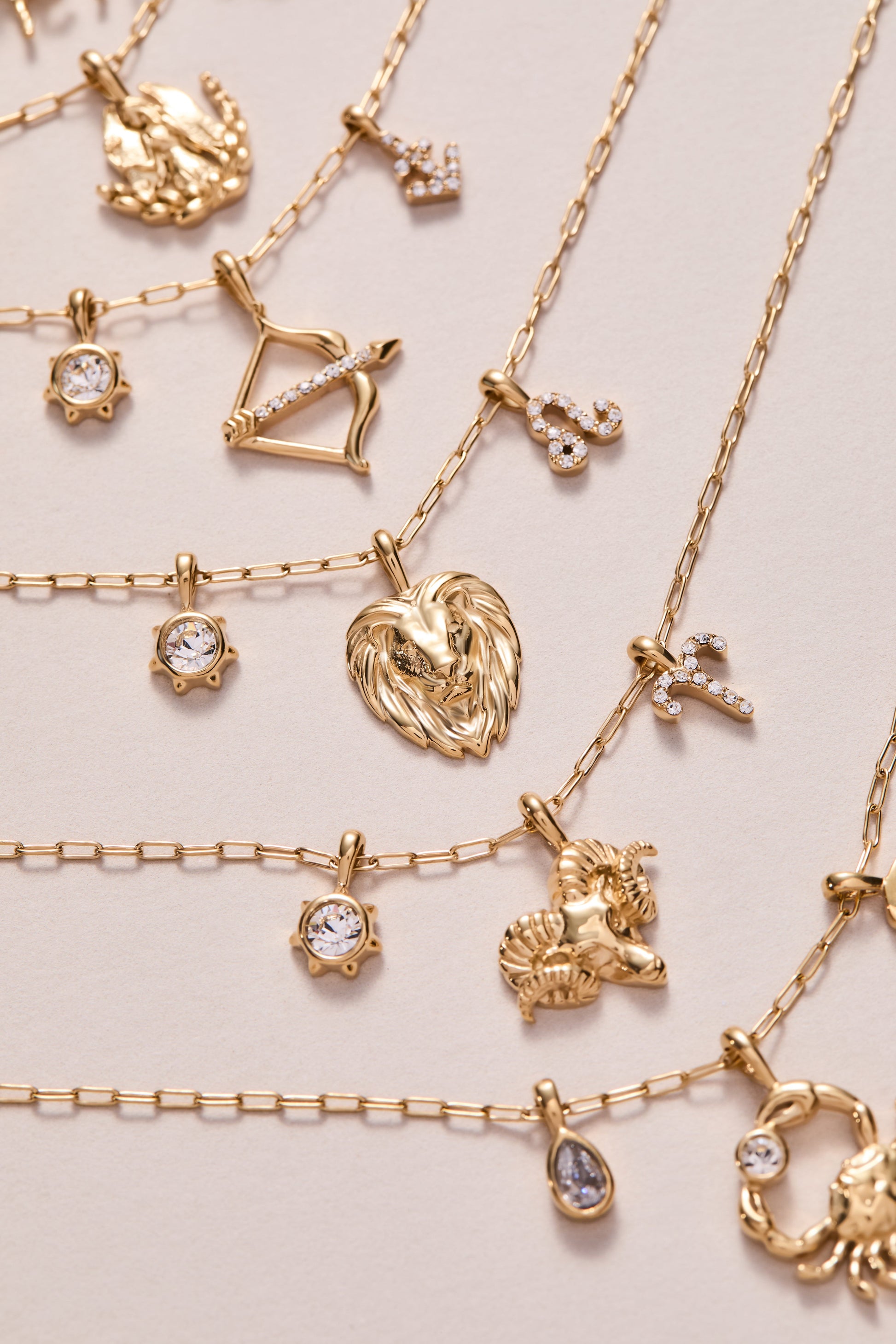Sagittarius Charm Cluster Necklace Stainless Steel Gold
