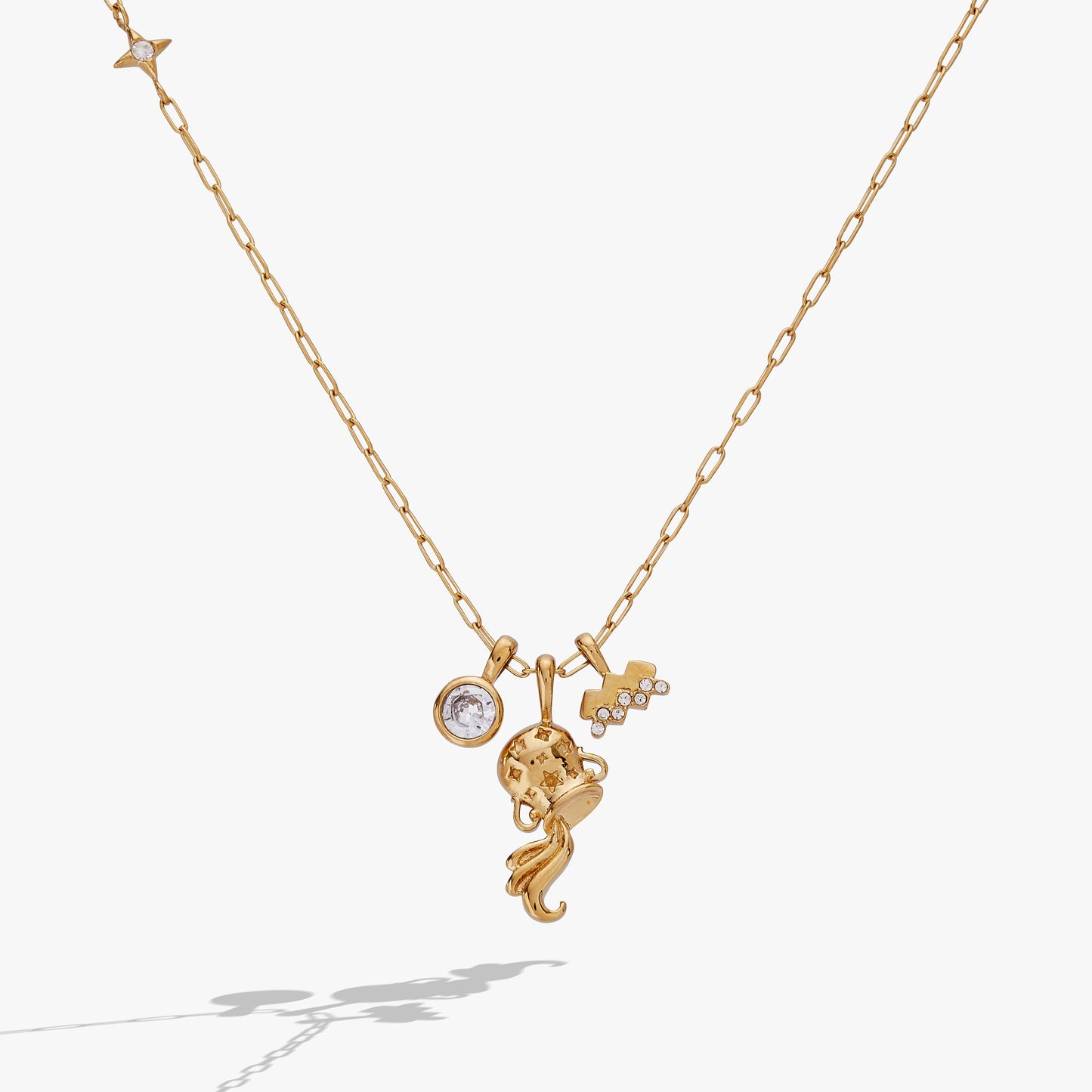 Aquarius Charm Cluster Necklace Stainless Steel Gold