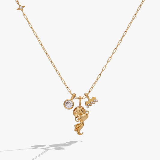 Aquarius Charm Cluster Necklace Stainless Steel Gold