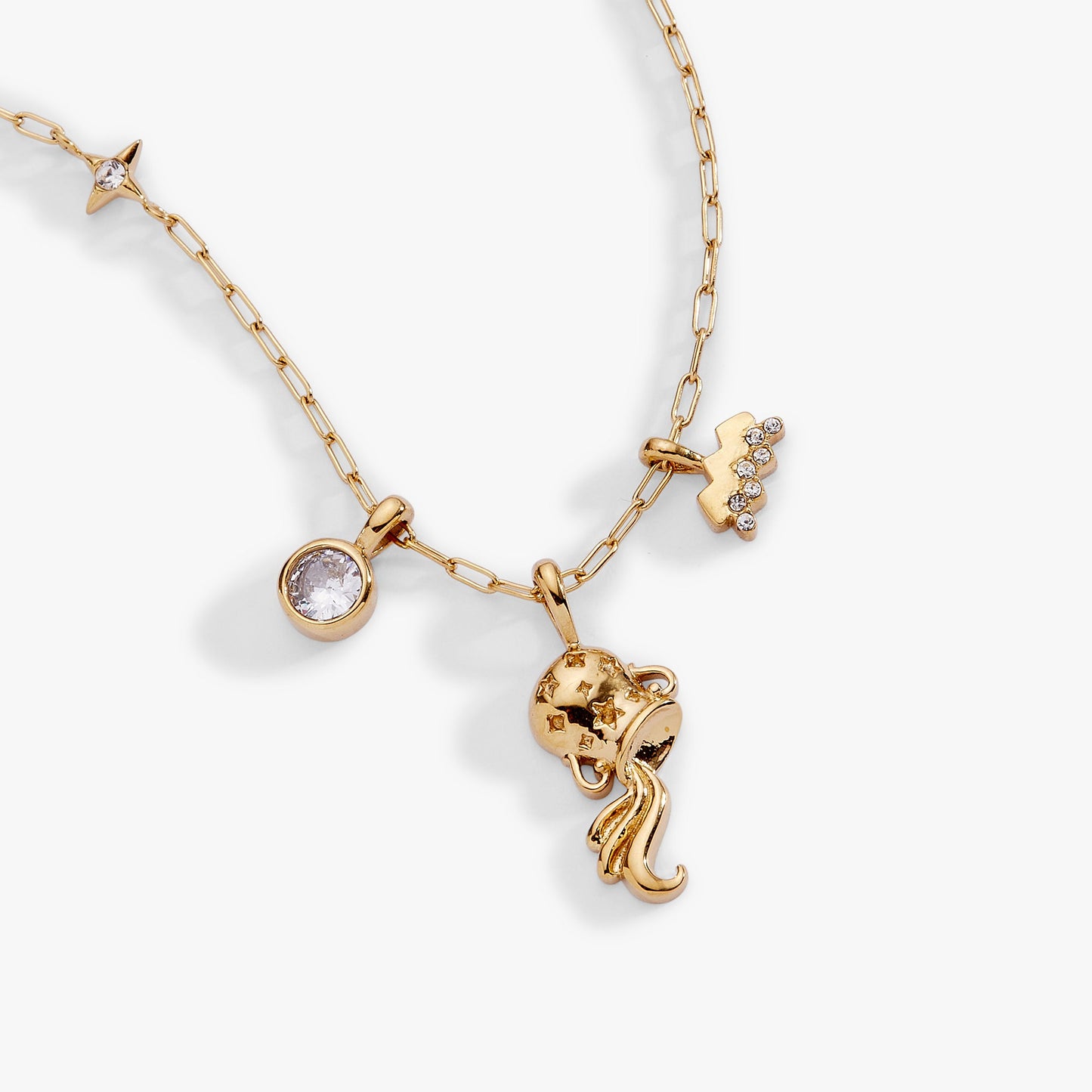 Aquarius Charm Cluster Necklace Stainless Steel Gold