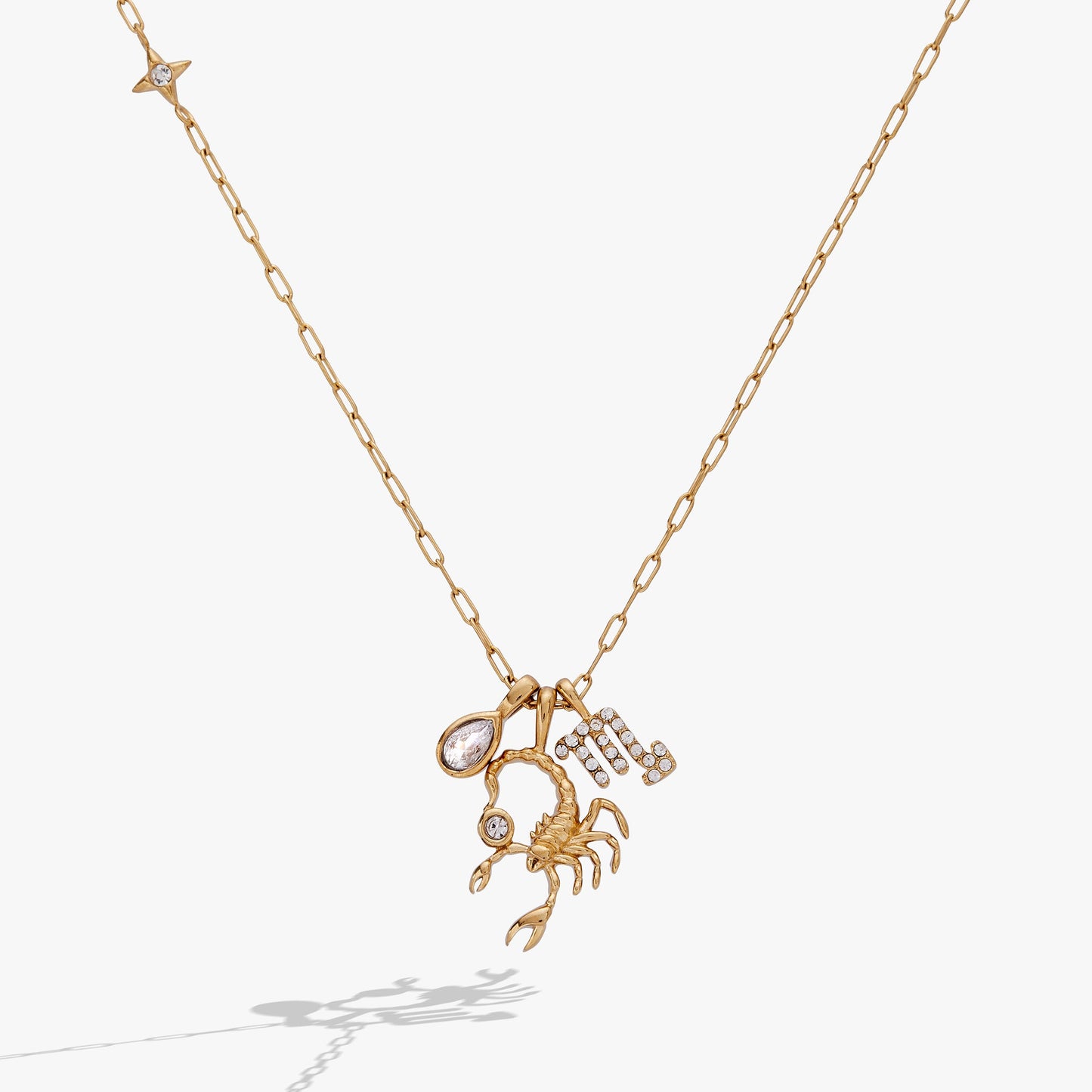 Scorpio Charm Cluster Necklace Stainless Steel Gold
