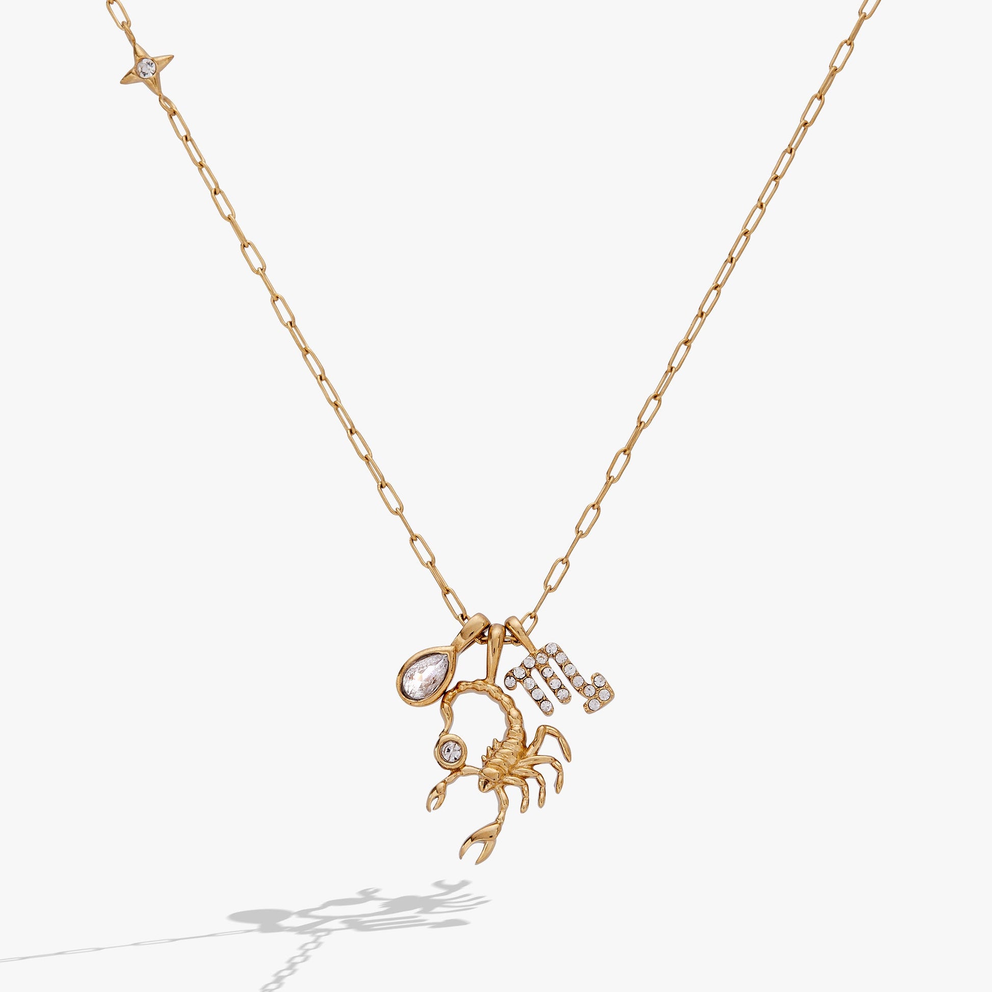 Scorpio Charm Cluster Necklace Stainless Steel Gold