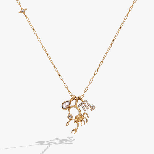 Scorpio Charm Cluster Necklace Stainless Steel Gold
