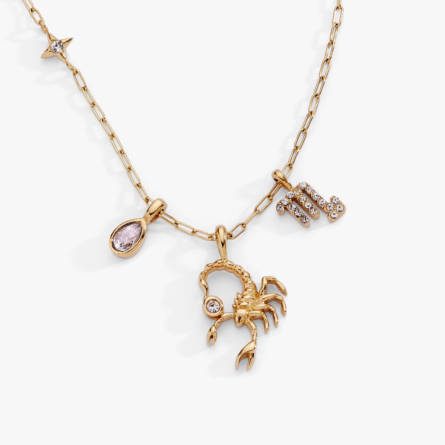 Scorpio Charm Cluster Necklace Stainless Steel Gold