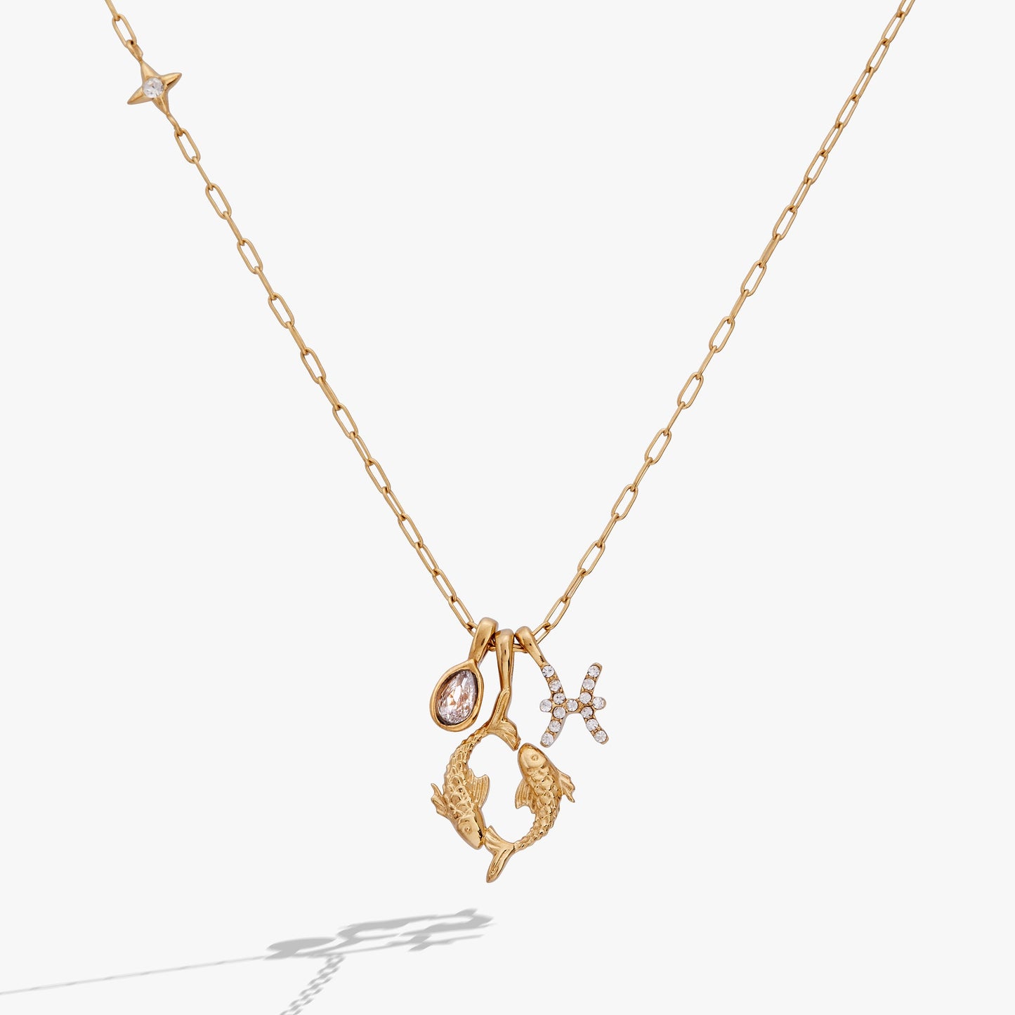 Pisces Charm Cluster Necklace Stainless Steel Gold