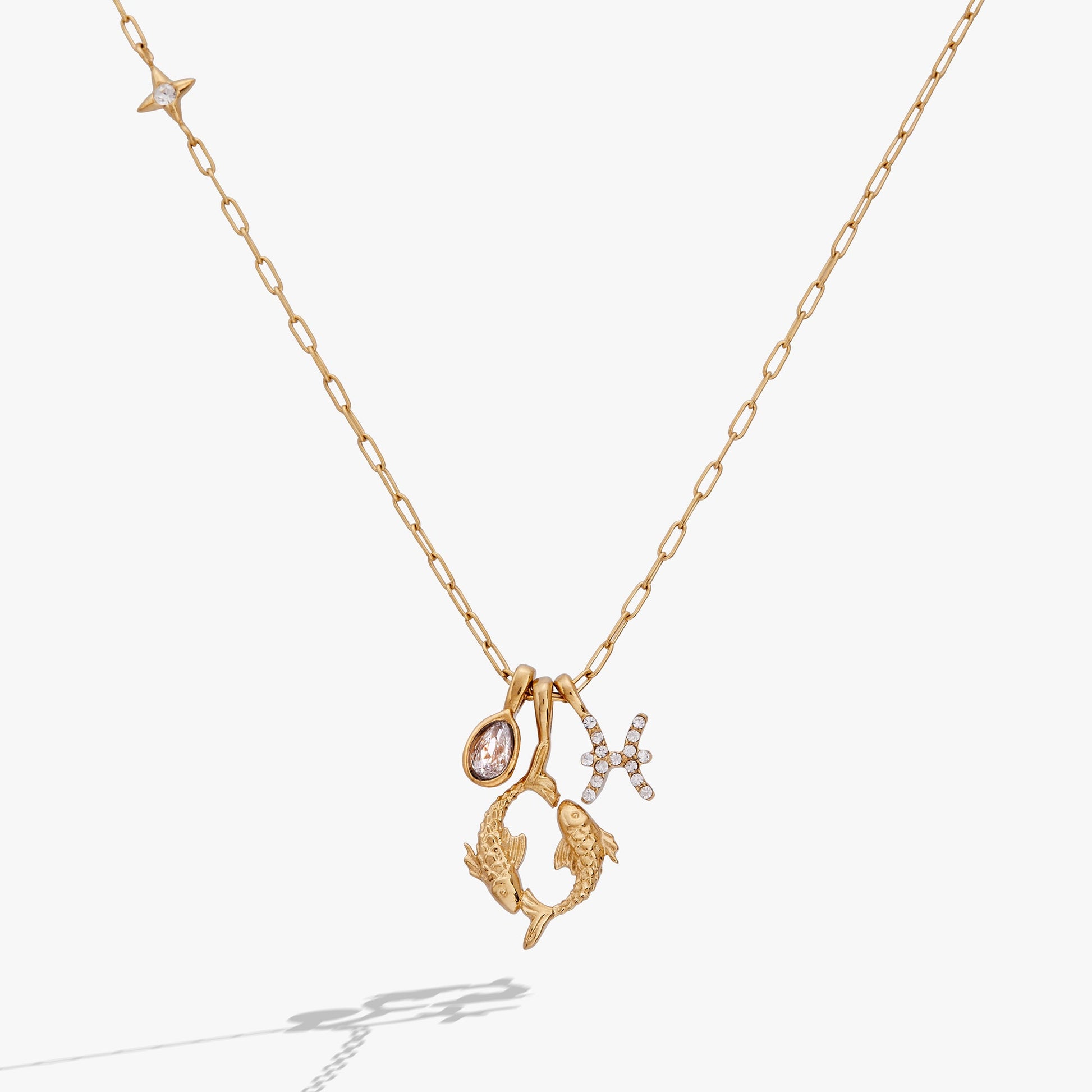 Pisces Charm Cluster Necklace Stainless Steel Gold