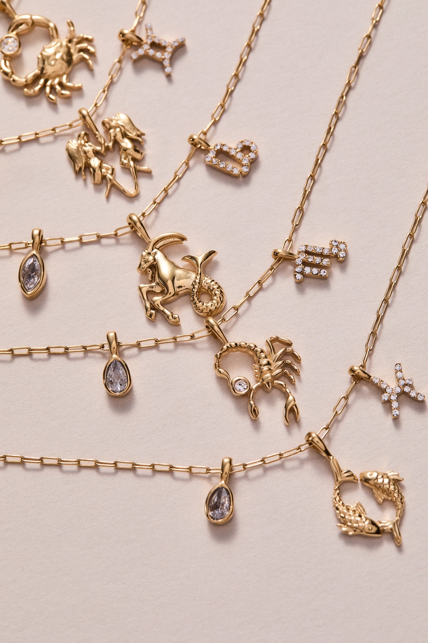 Pisces Charm Cluster Necklace Stainless Steel Gold