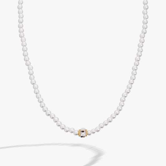 Crystal and Pearl Beaded Necklace Gold