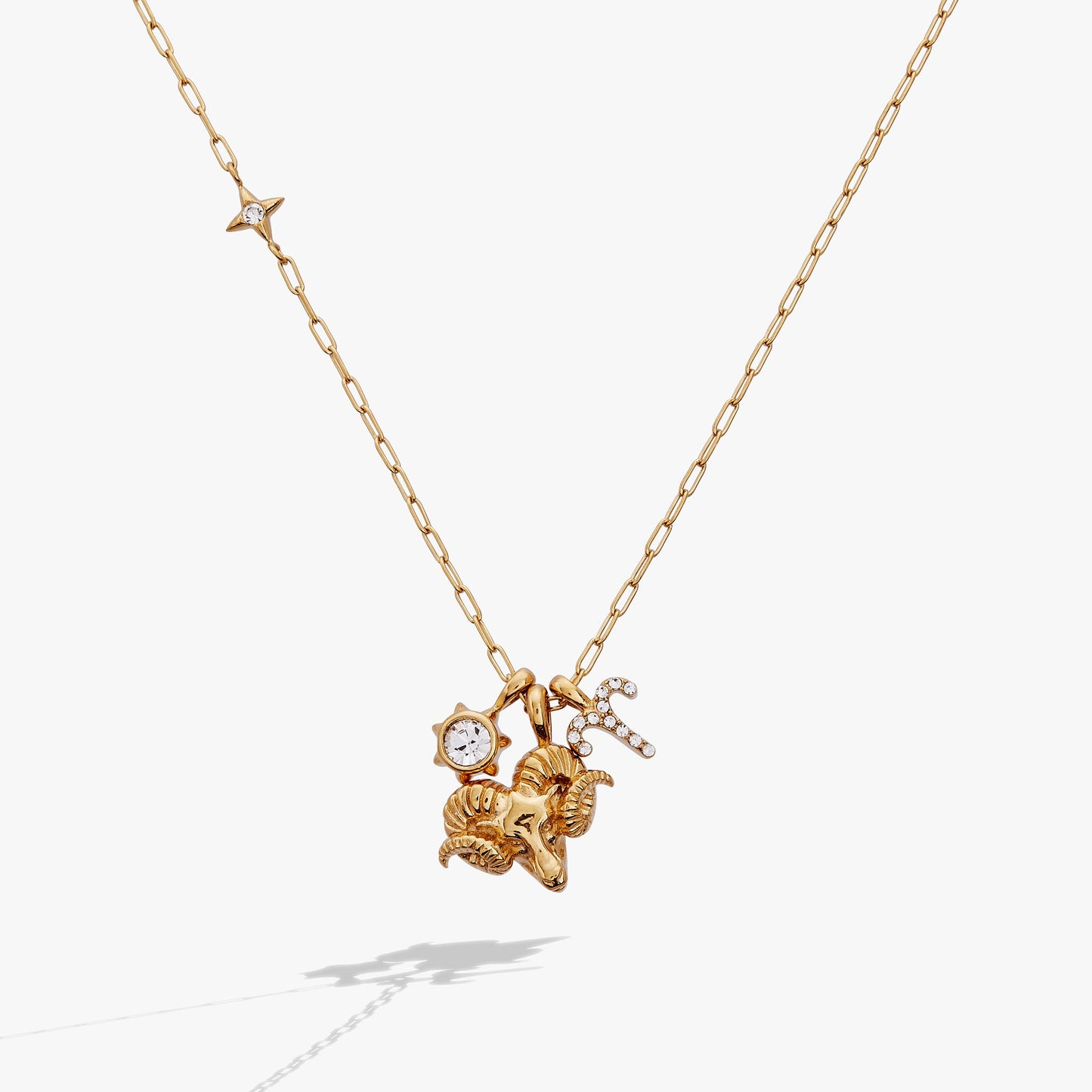 Aries Charm Cluster Necklace Stainless Steel Gold