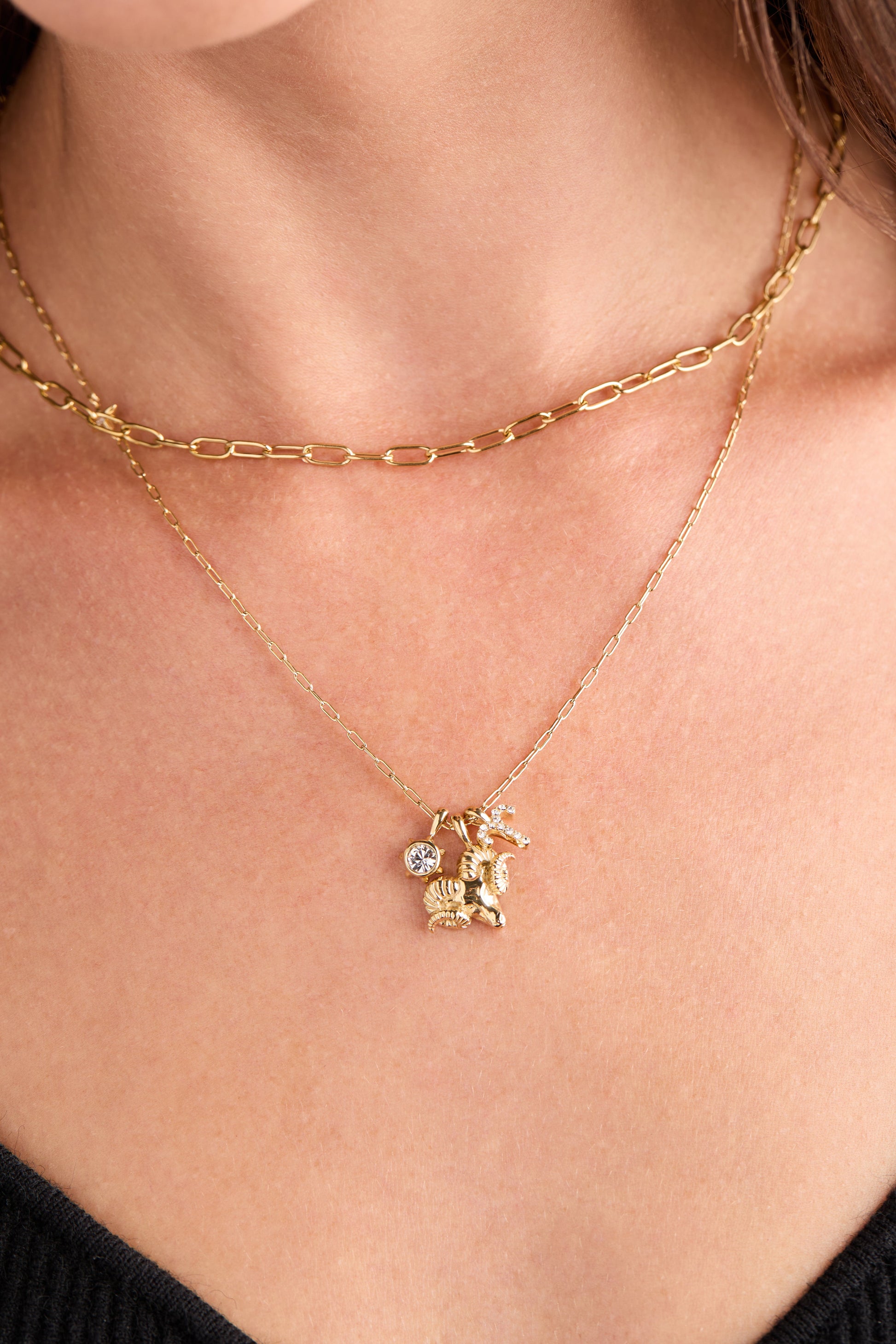 Aries Charm Cluster Necklace Stainless Steel Gold