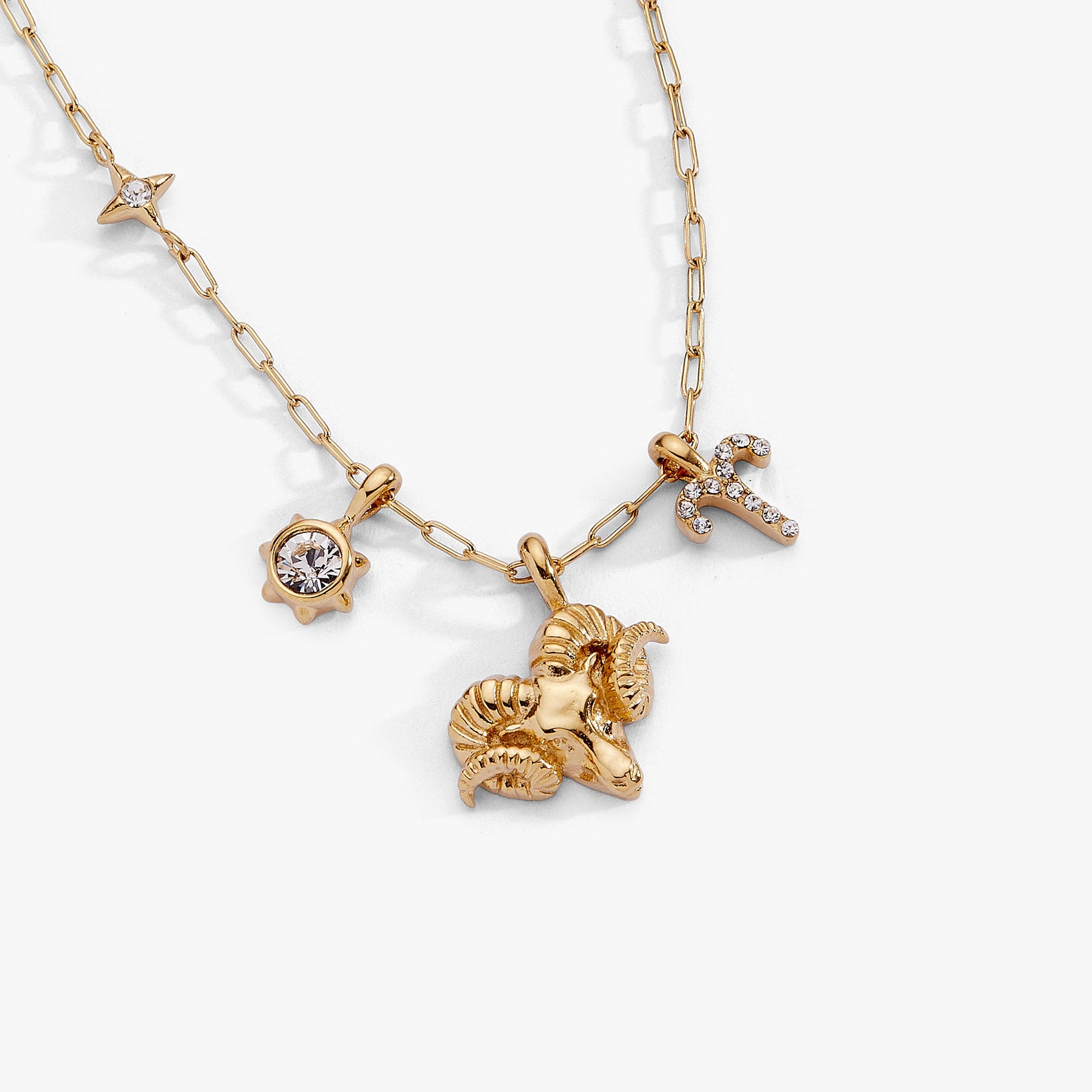 Aries Charm Cluster Necklace Stainless Steel Gold