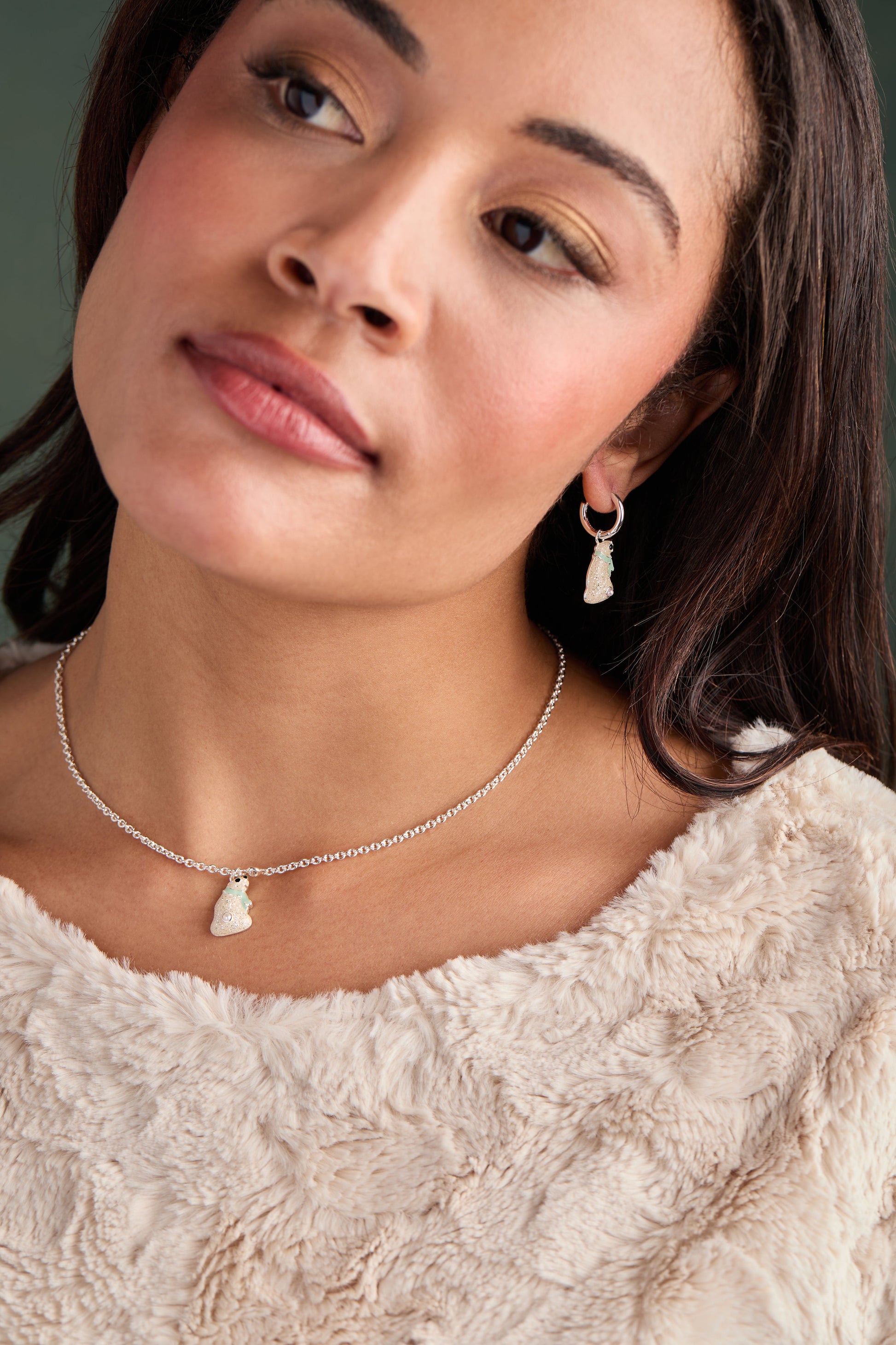 Polar Bear Pendant Necklace Silver