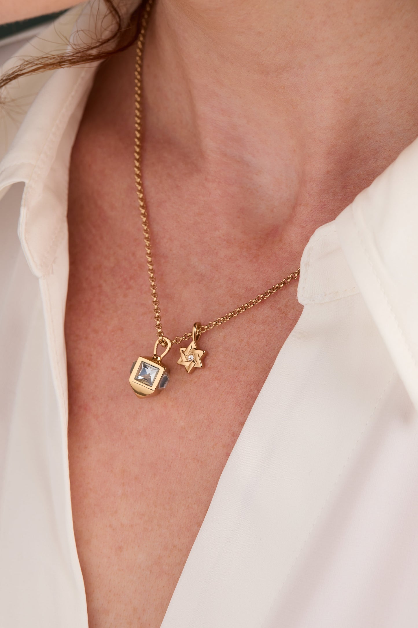 Hanukkah Duo Charm Necklace Gold