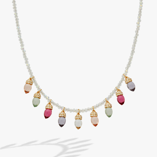 Light Bulb Beaded Necklace Gold