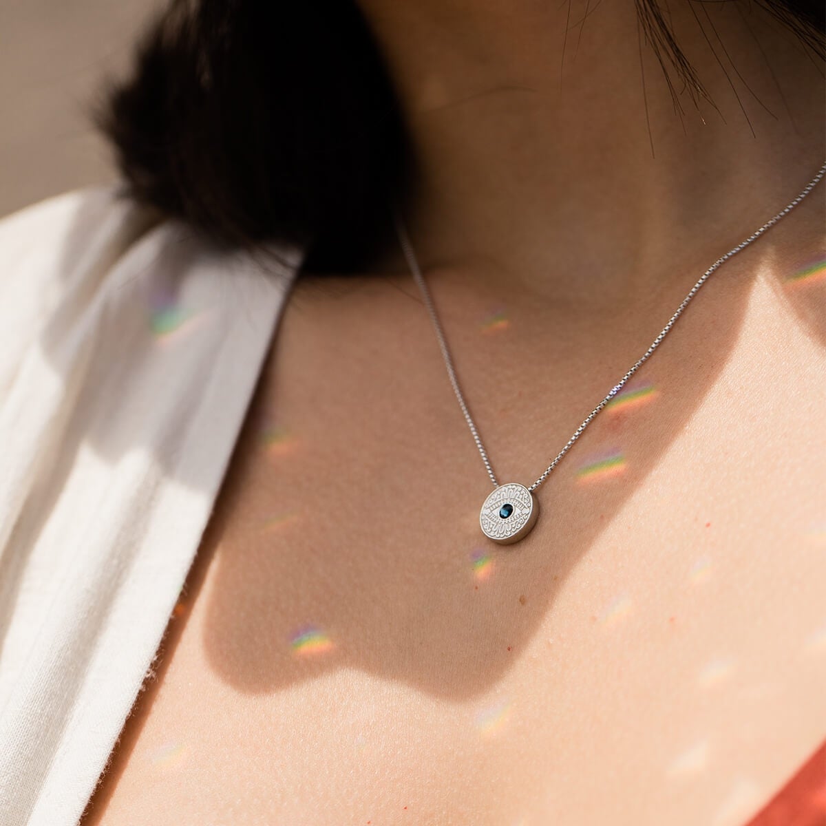 Evil Eye Crystal Charm Necklace - Alex and Ani Sterling Silver