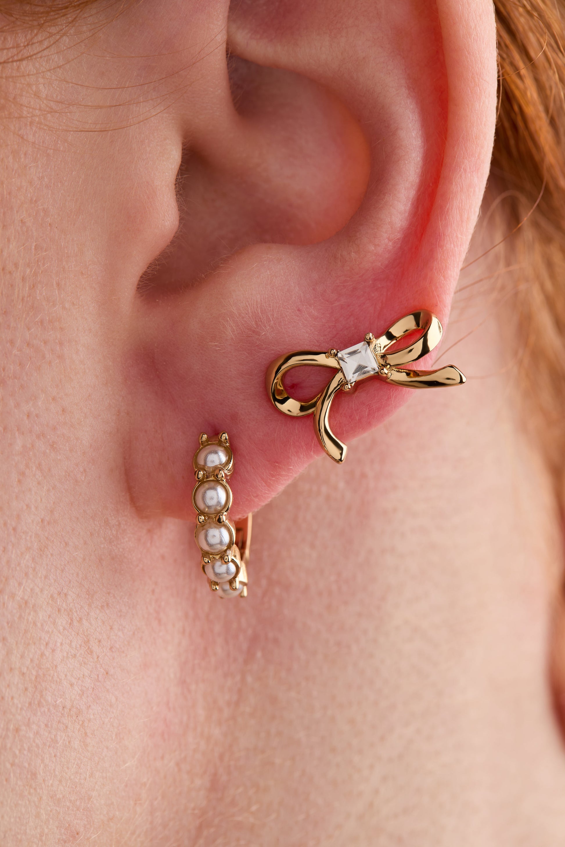 Pearl Coquette Earring Set of 2 Gold
