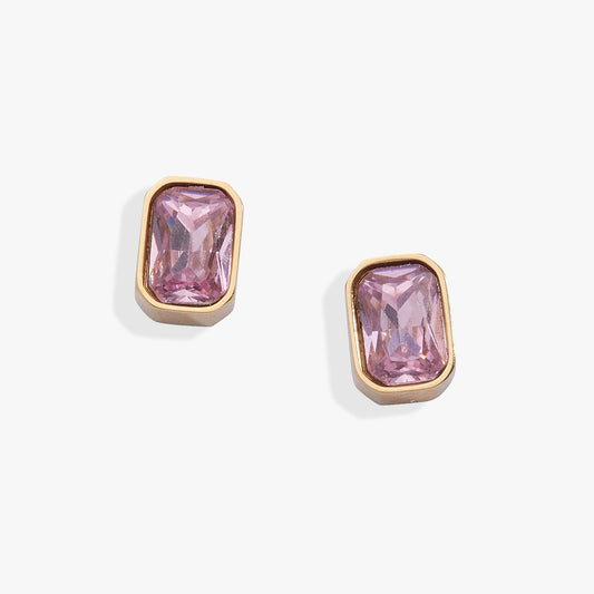 October Emerald-Cut Birthstone Stud Stainless Steel Gold
