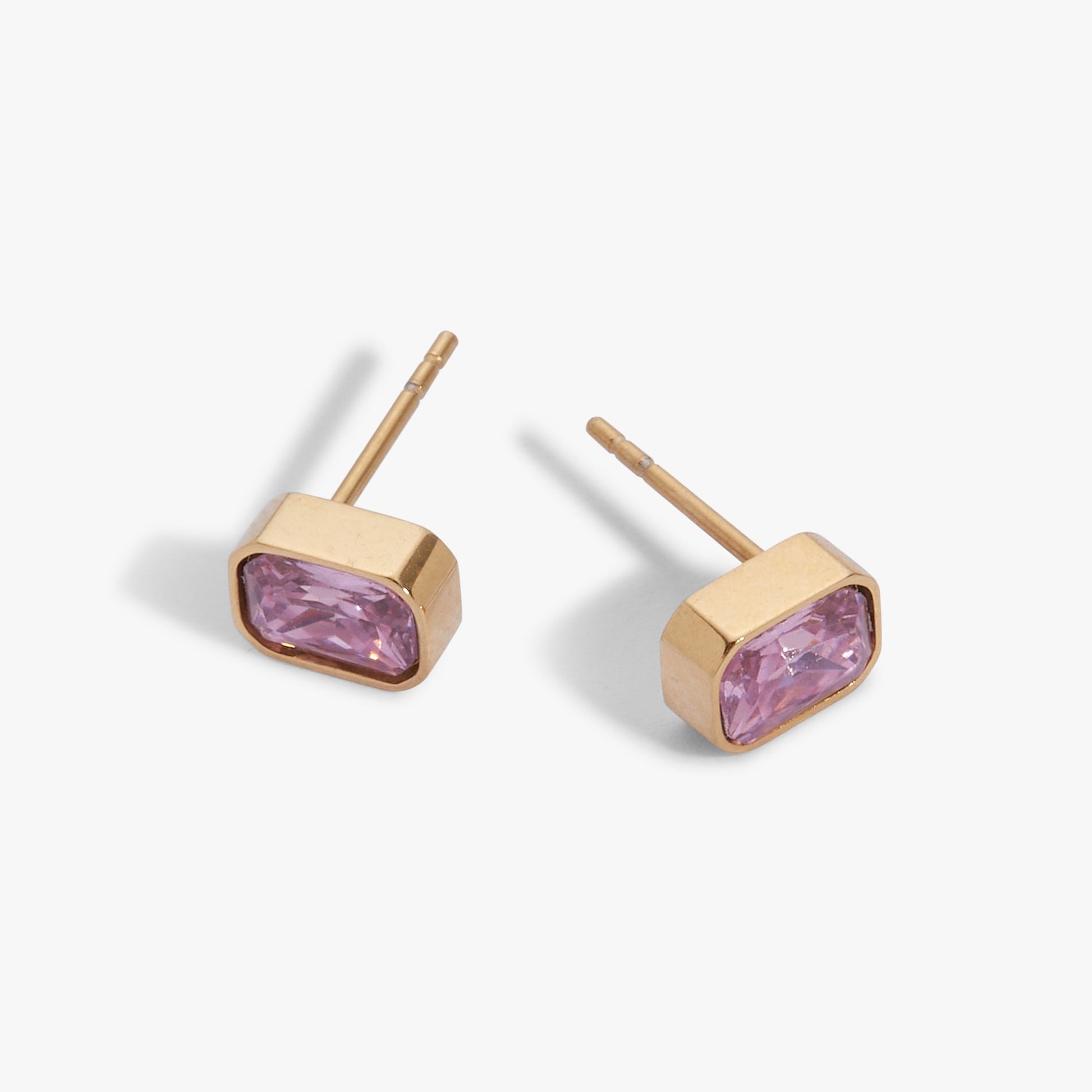 October Emerald-Cut Birthstone Stud Stainless Steel Gold