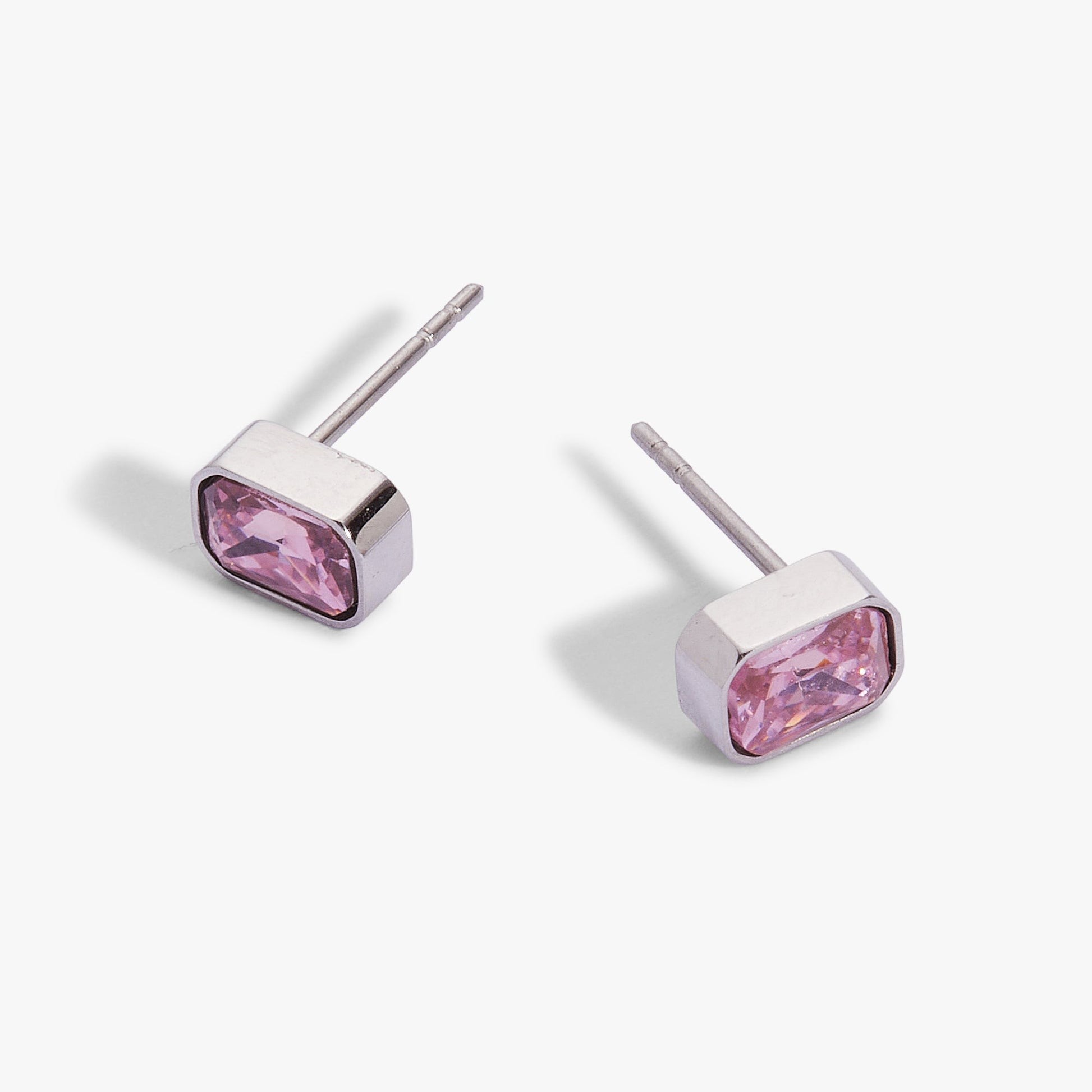 October Emerald-Cut Birthstone Stud Stainless Steel Gold