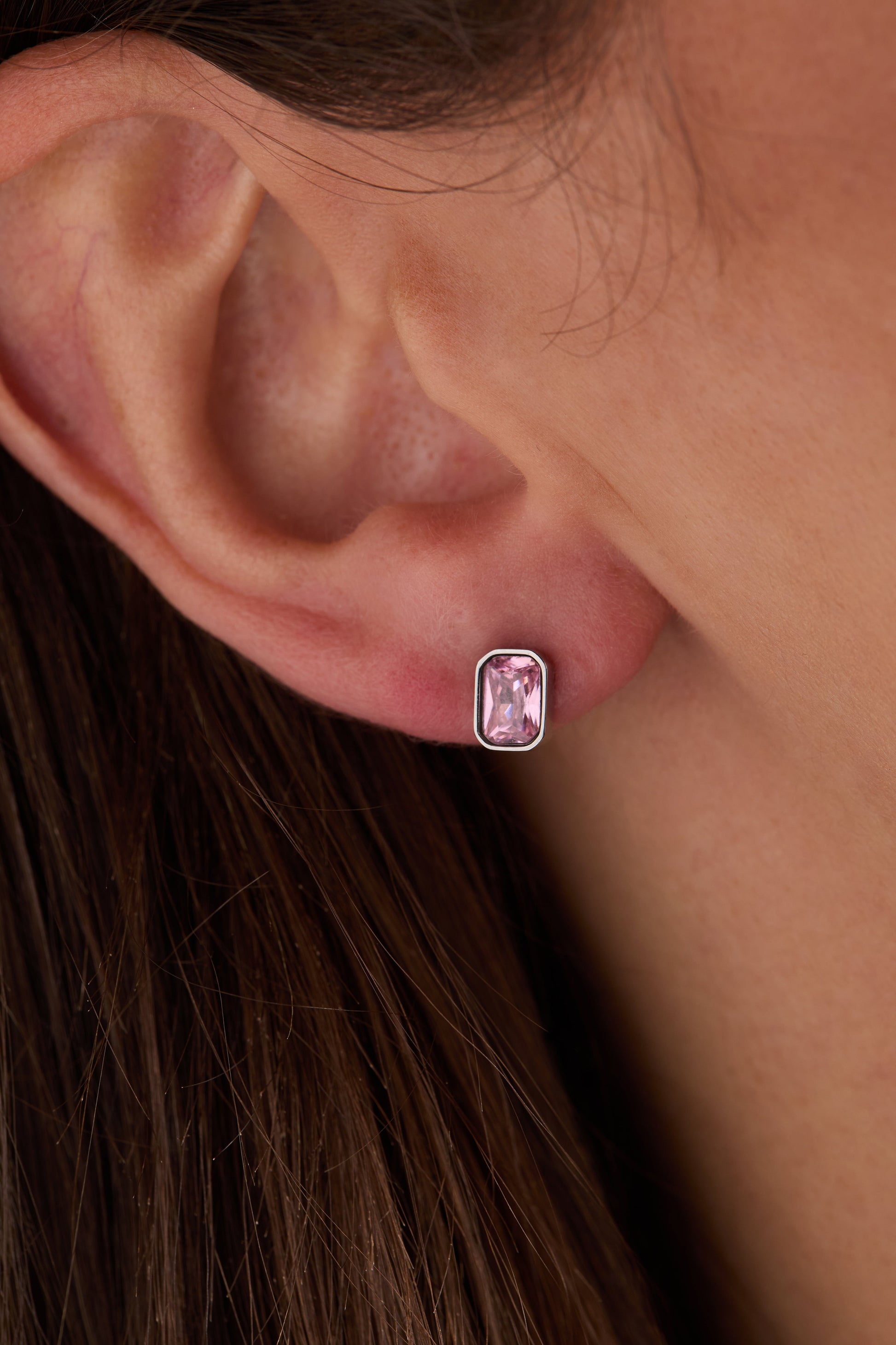 October Emerald-Cut Birthstone Stud Stainless Steel Gold