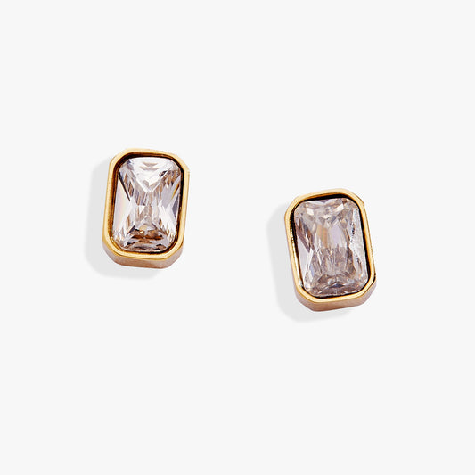 April Emerald-Cut Birthstone Stud Stainless Steel Gold