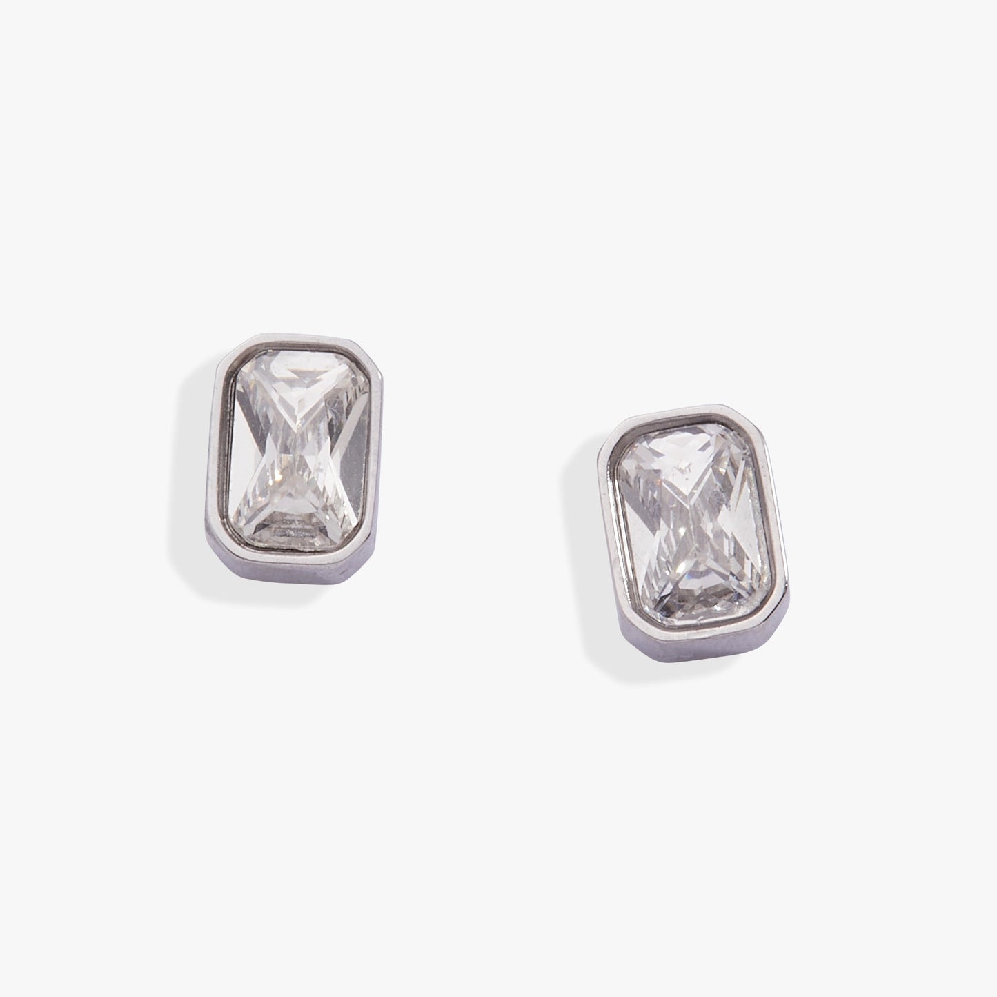 April Emerald-Cut Birthstone Stud Stainless Steel Gold