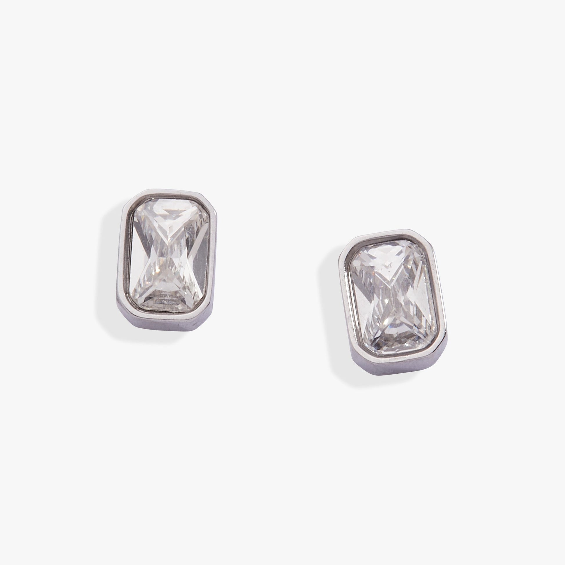 April Emerald-Cut Birthstone Stud Stainless Steel Gold
