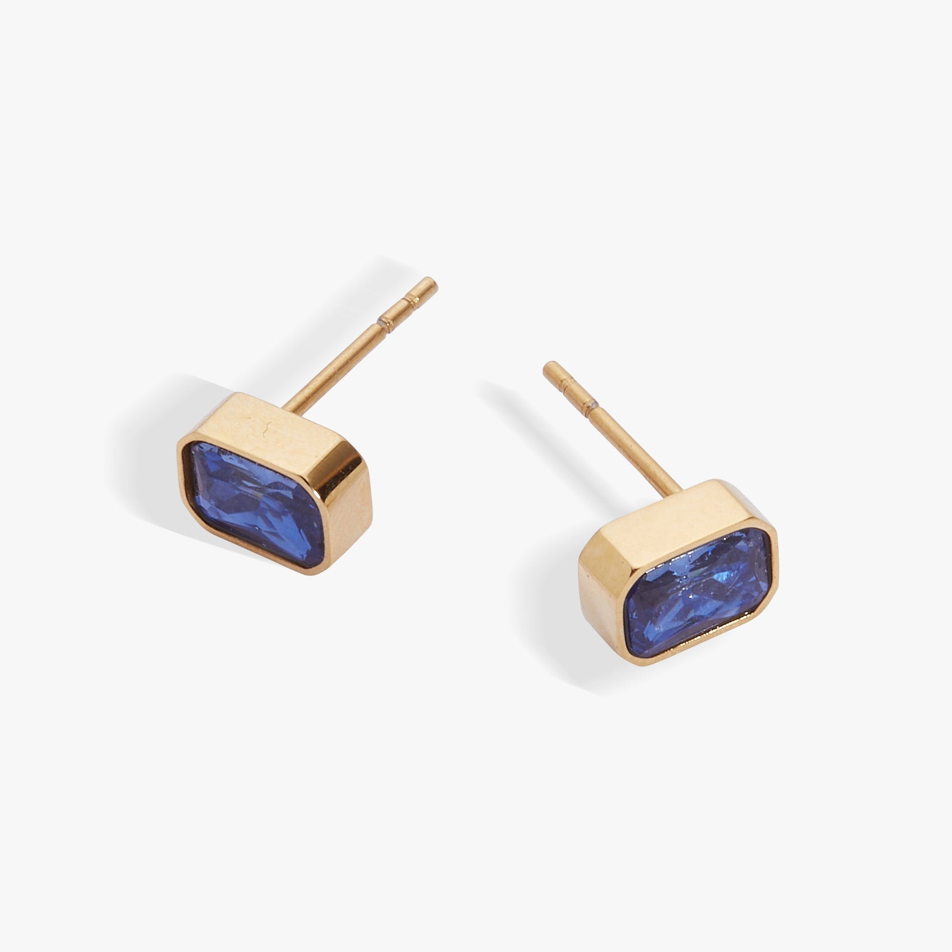 September Emerald-Cut Birthstone Stud Stainless Steel Gold