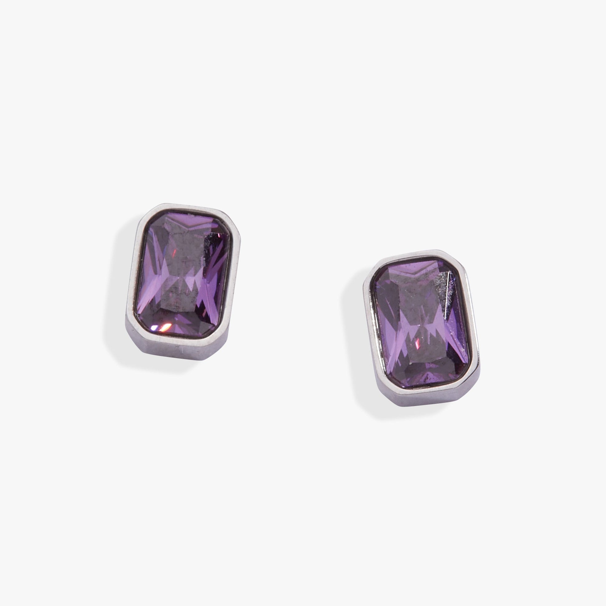 February Emerald-Cut Birthstone Stud Stainless Steel Silver