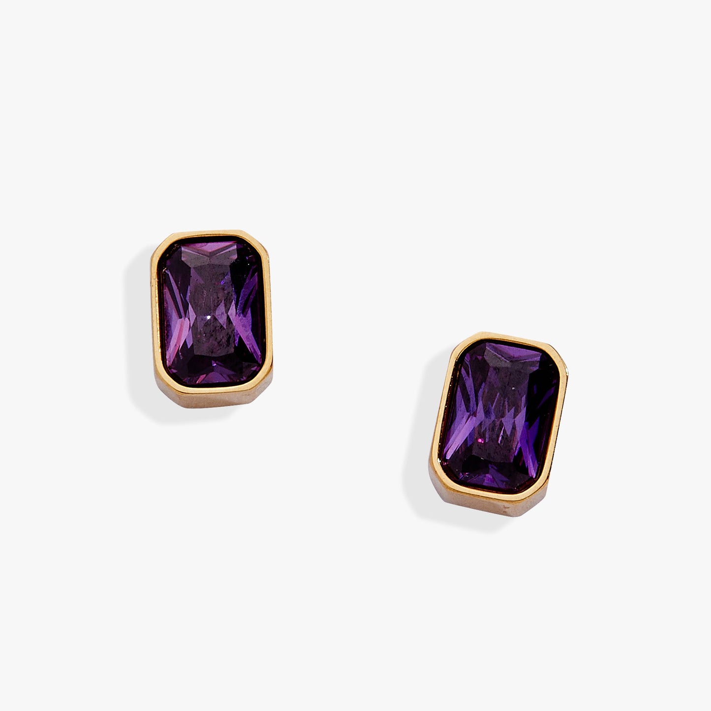 February Emerald-Cut Birthstone Stud Stainless Steel Silver