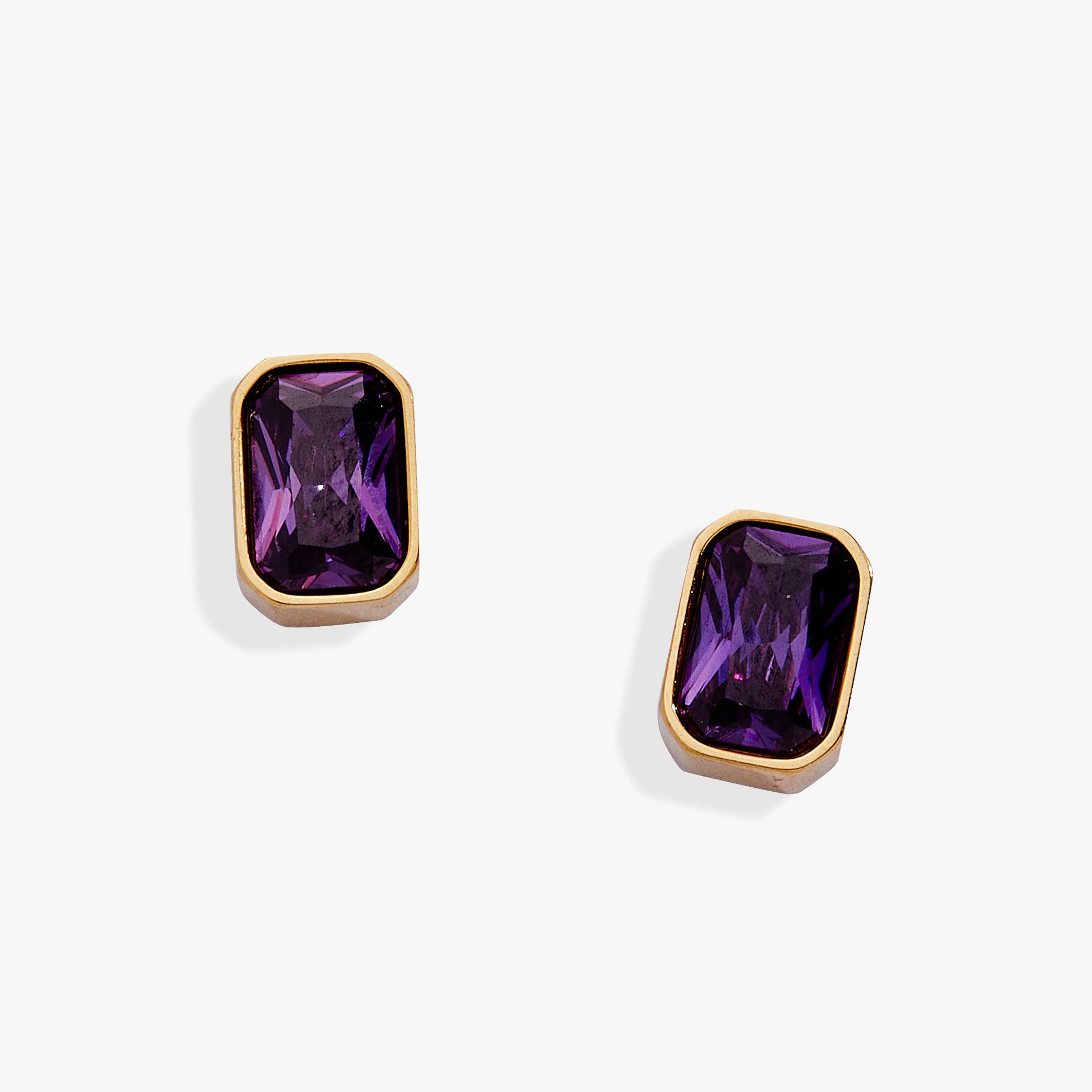 February Emerald-Cut Birthstone Stud Stainless Steel Silver