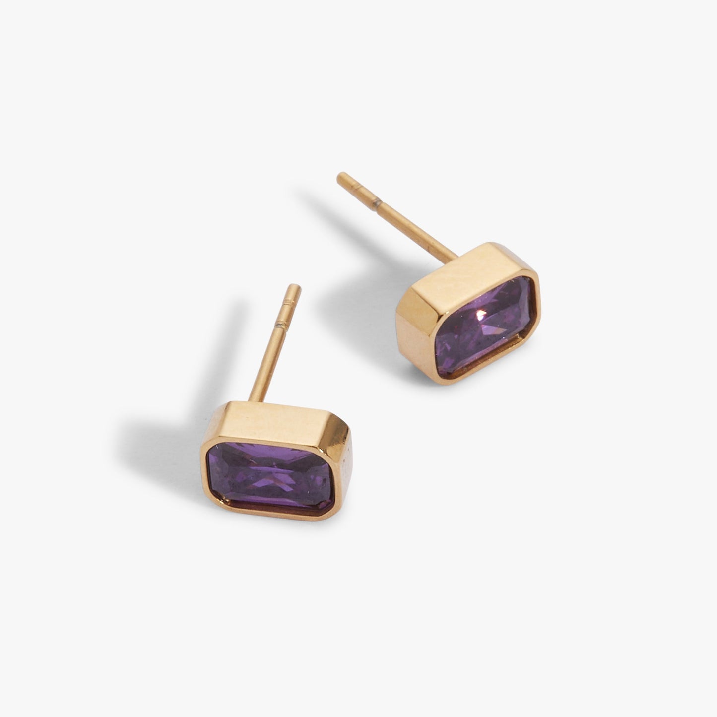 February Emerald-Cut Birthstone Stud Stainless Steel Silver