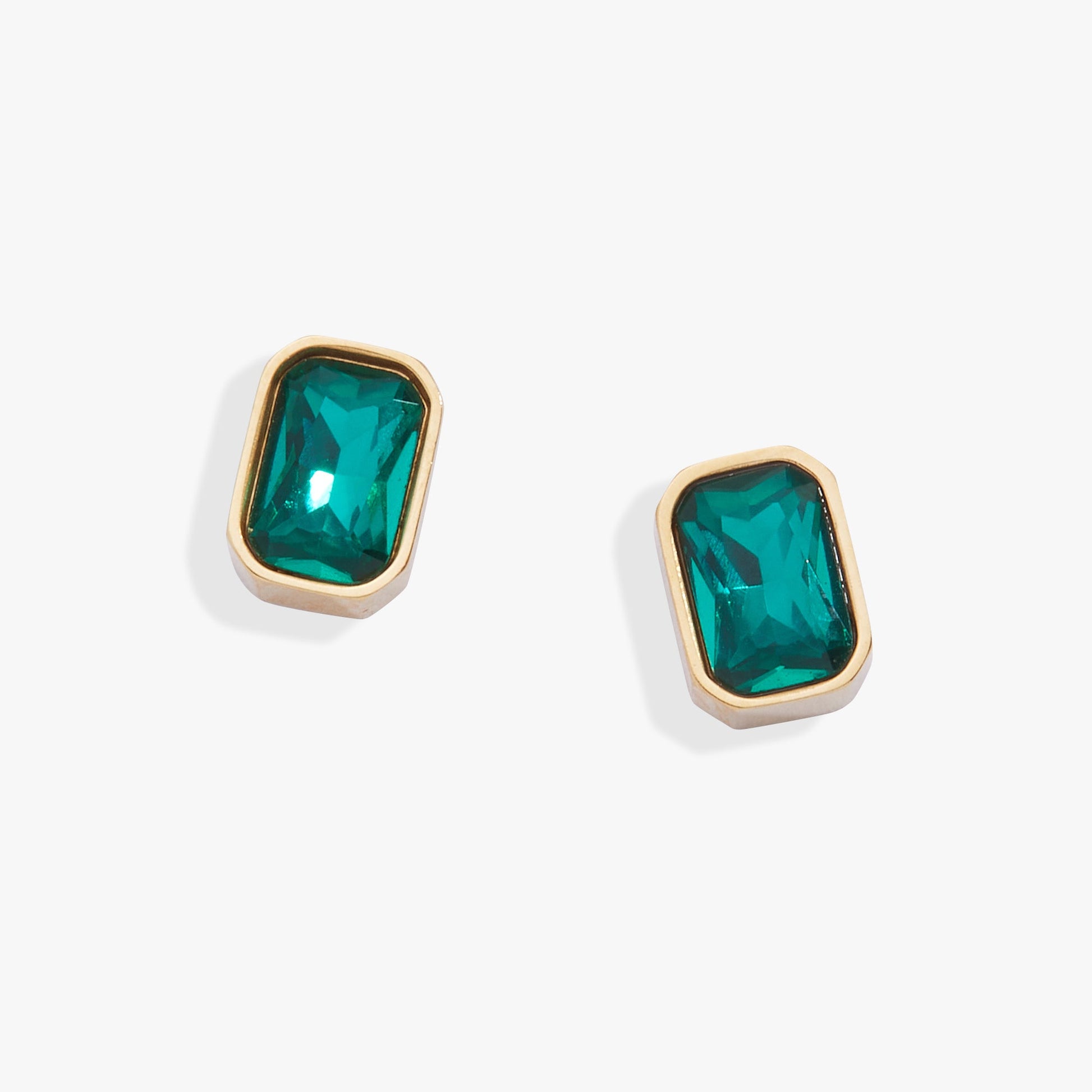 December Emerald-Cut Birthstone Stud Stainless Steel Gold