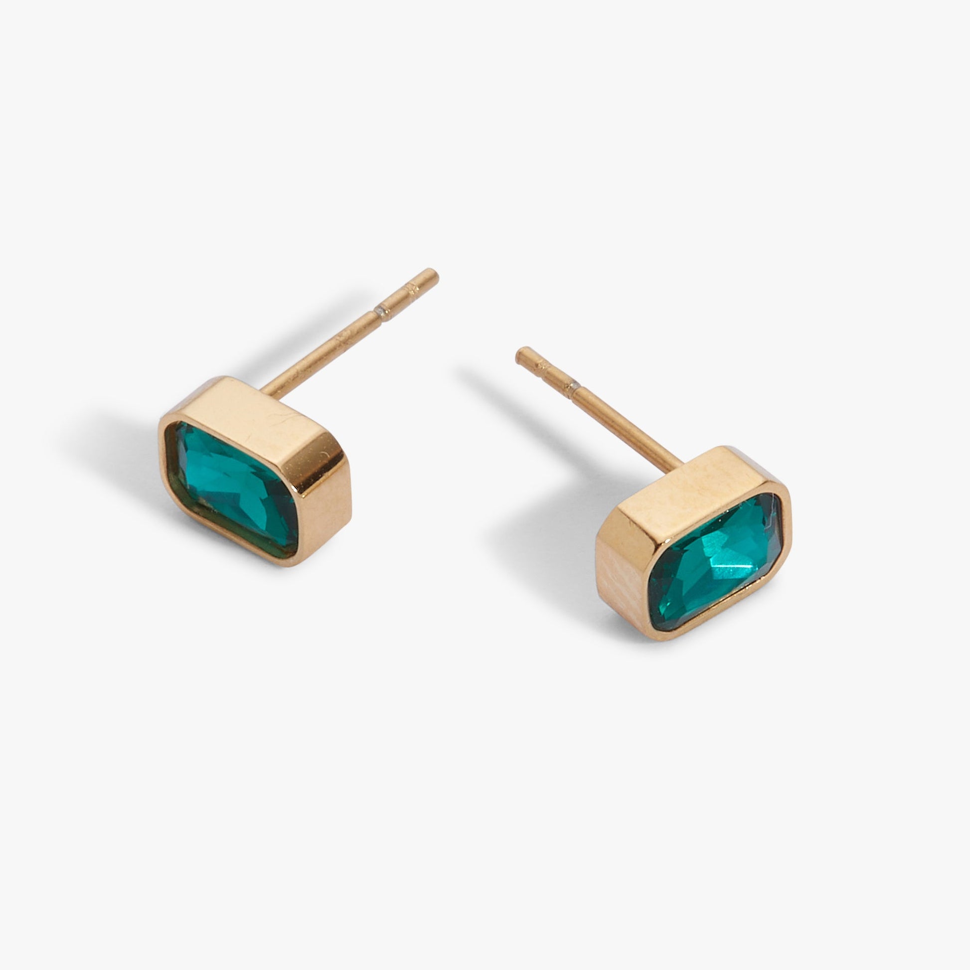 December Emerald-Cut Birthstone Stud Stainless Steel Gold