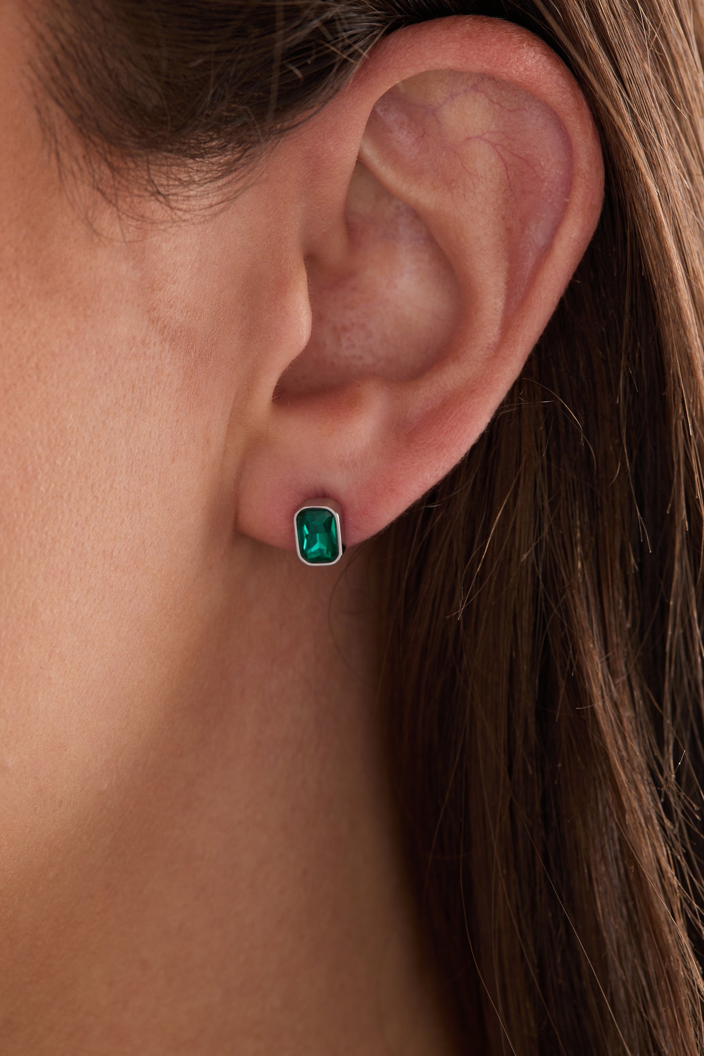 December Emerald-Cut Birthstone Stud Stainless Steel Gold