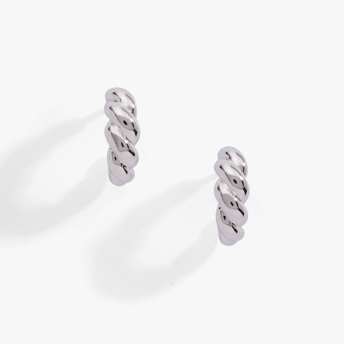 Puffy Rope Texture Huggie Hoop Earring Silver