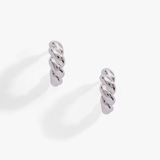 Puffy Rope Texture Huggie Hoop Earring Silver