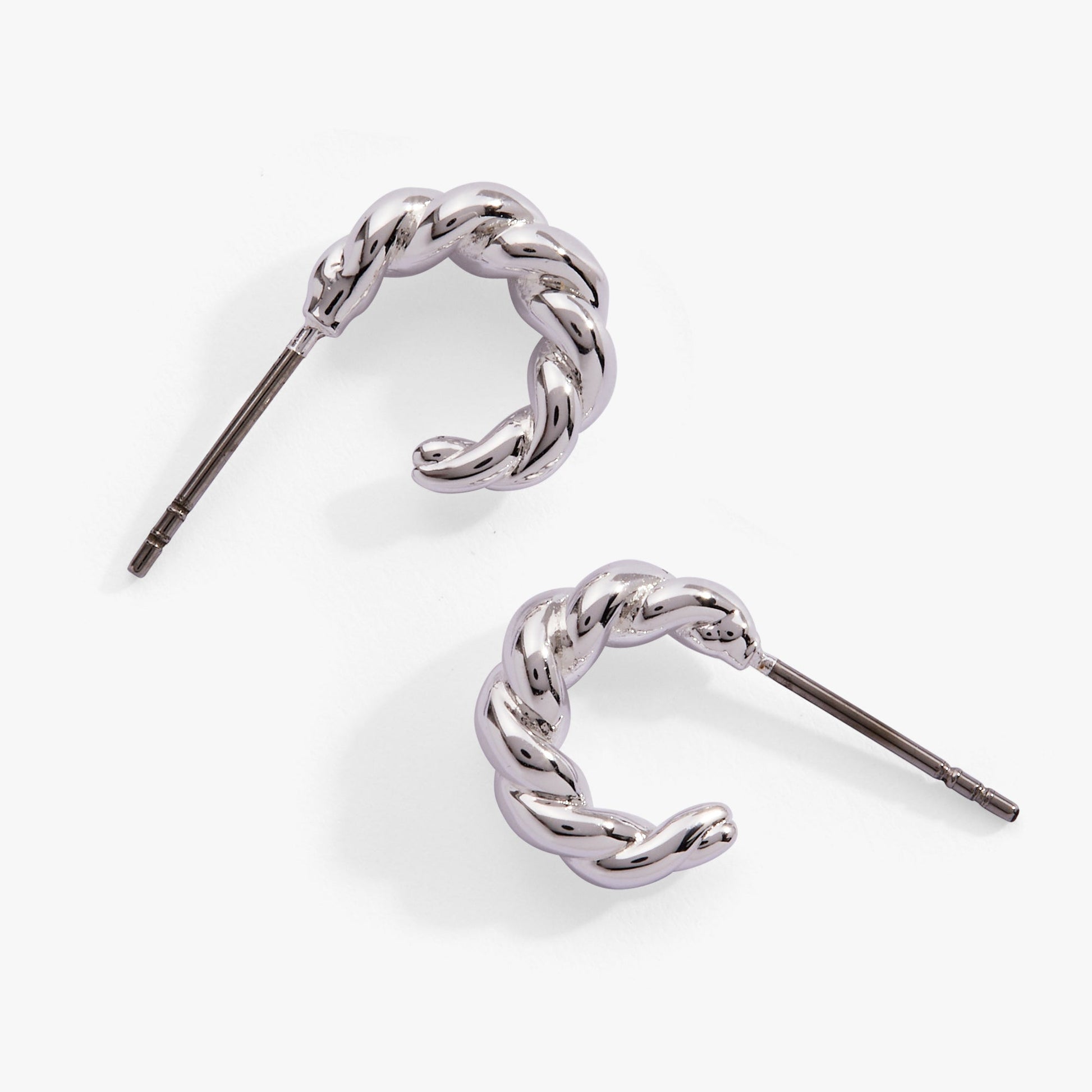 Puffy Rope Texture Huggie Hoop Earring Silver