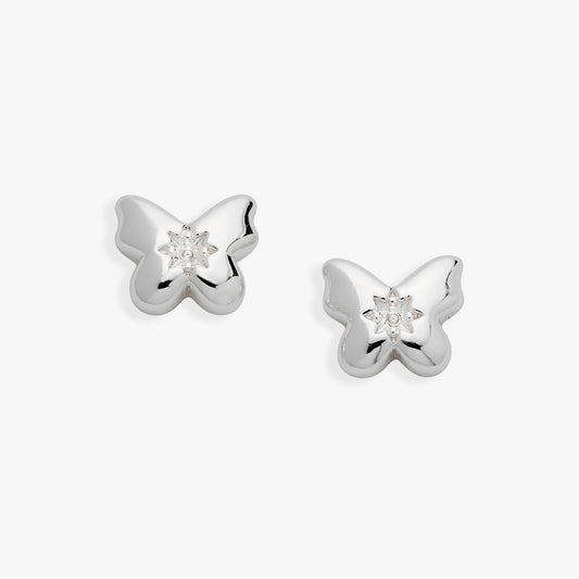 Butterfly Crystal Stud Earrings Silver