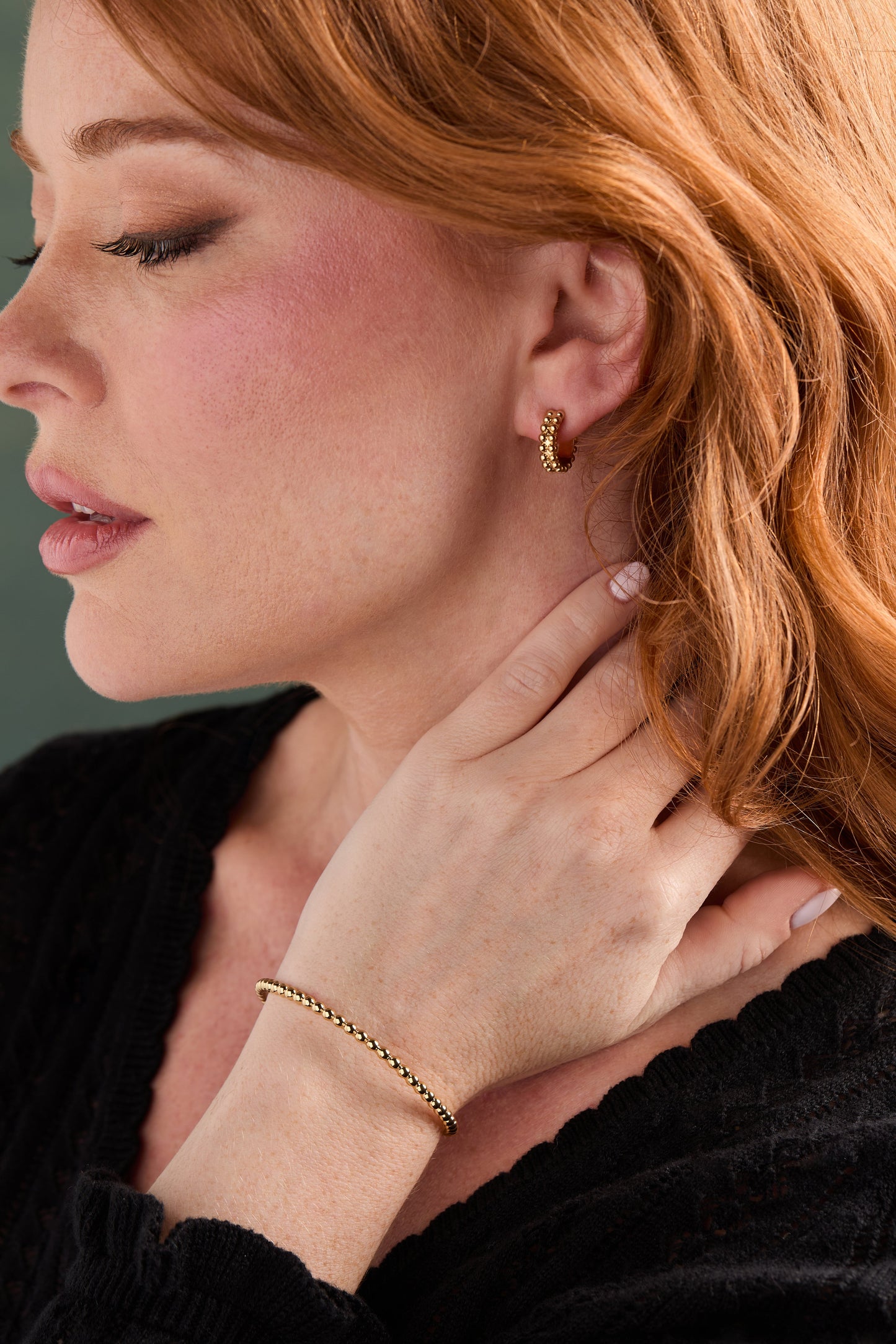 Ball Texture Huggie Hoop Earring Gold