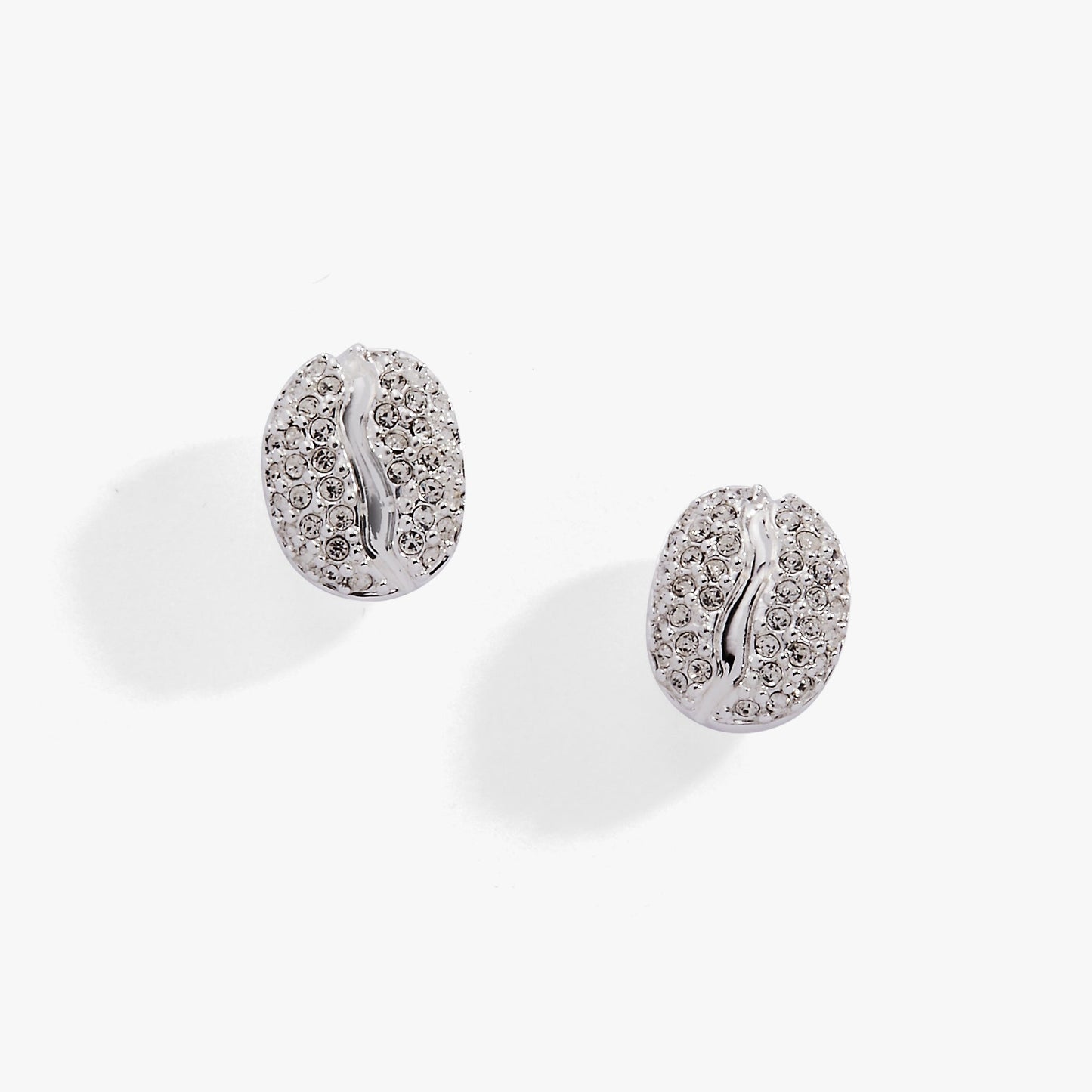 Coffee Bean Pave Stud Earring Silver