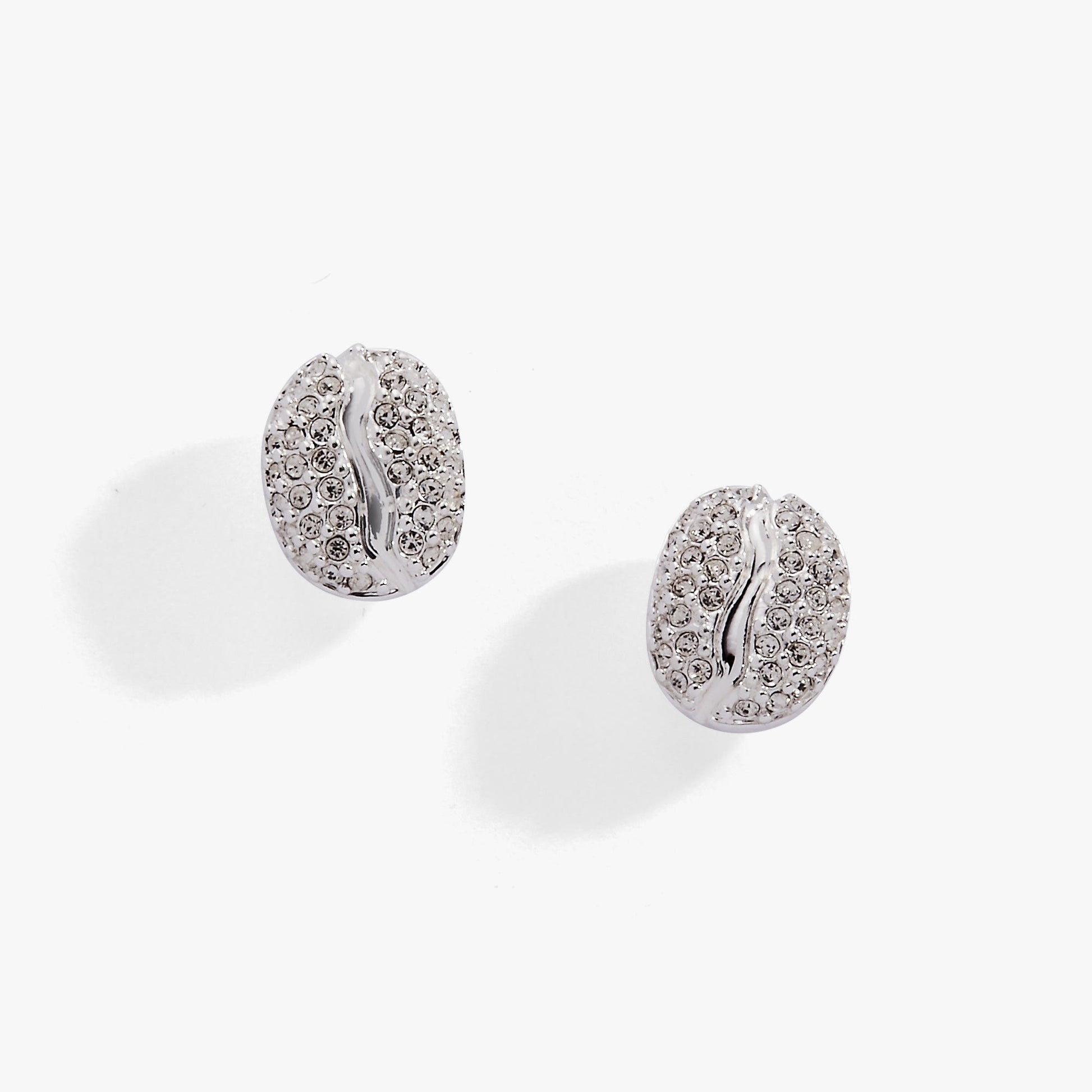 Coffee Bean Pave Stud Earring Silver