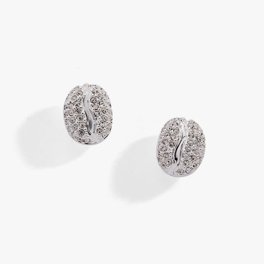 Coffee Bean Pave Stud Earring Silver