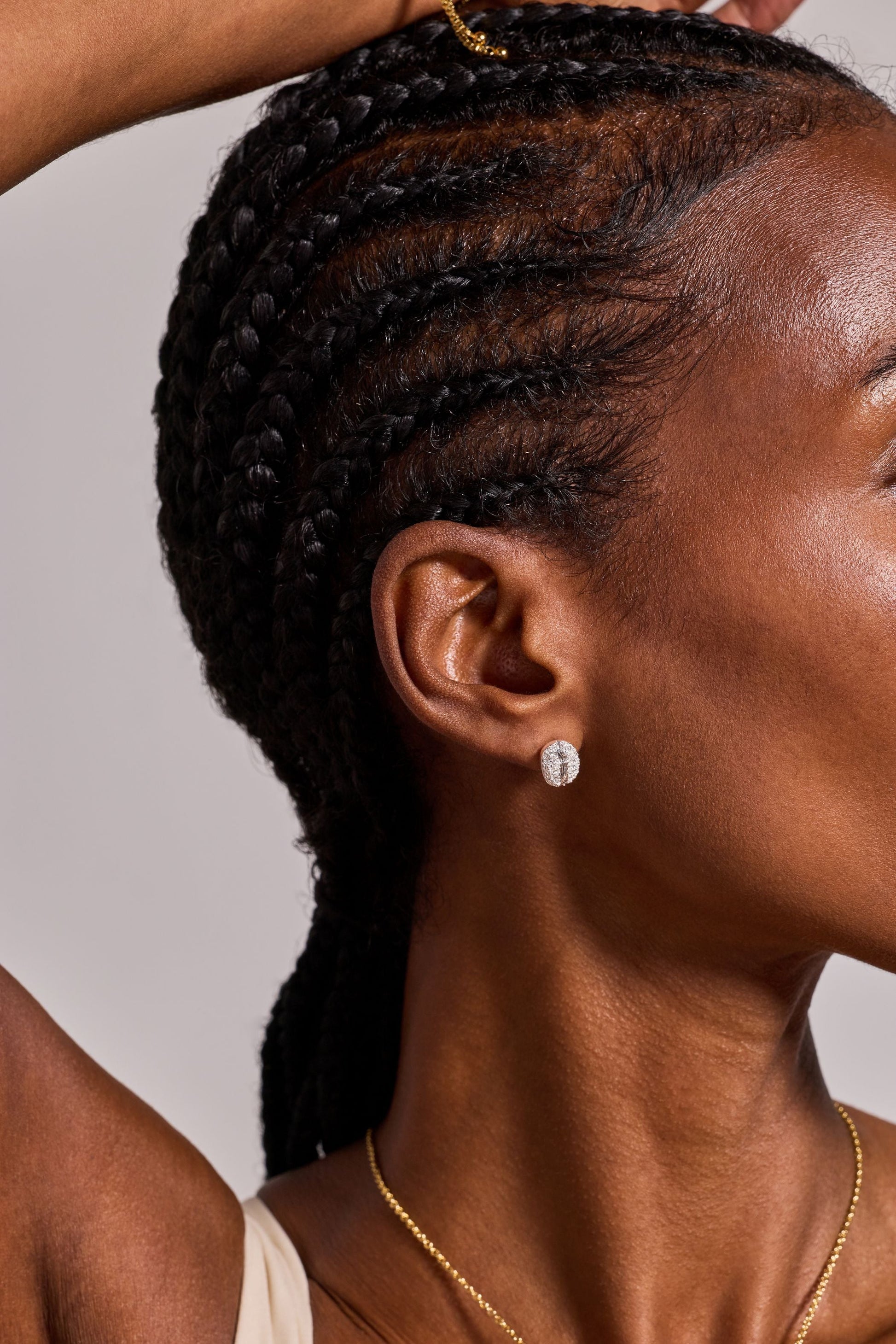 Coffee Bean Pave Stud Earring Silver